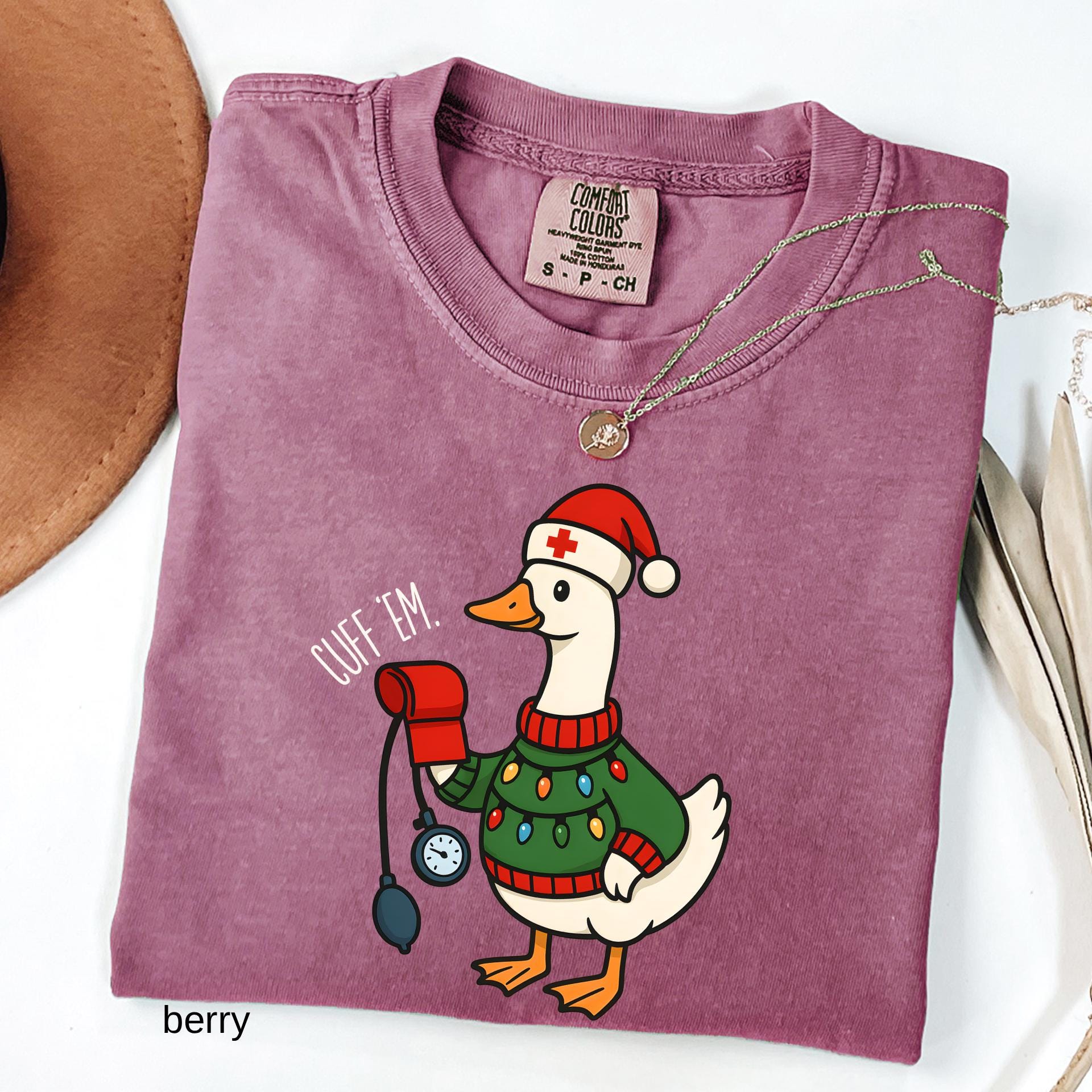 Comfort Colors© Cuff Em Funny Goose Nurse Christmas Shirt, Medical Humor RN Nurse Gift