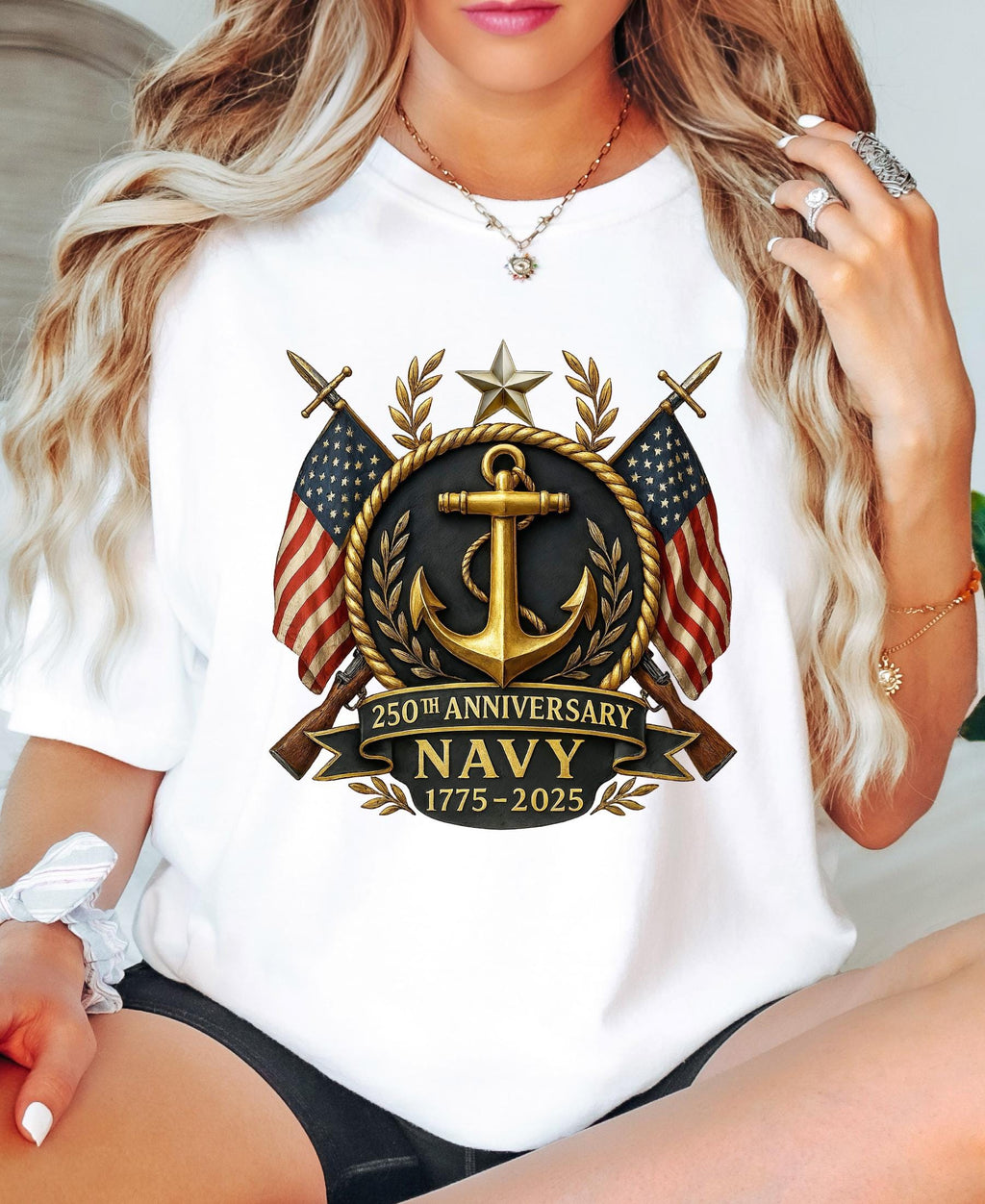 Comfort Colors© US Navy 250th Anniversary Shirt: Military Graduation Tee Patriotic Veteran Day Gift