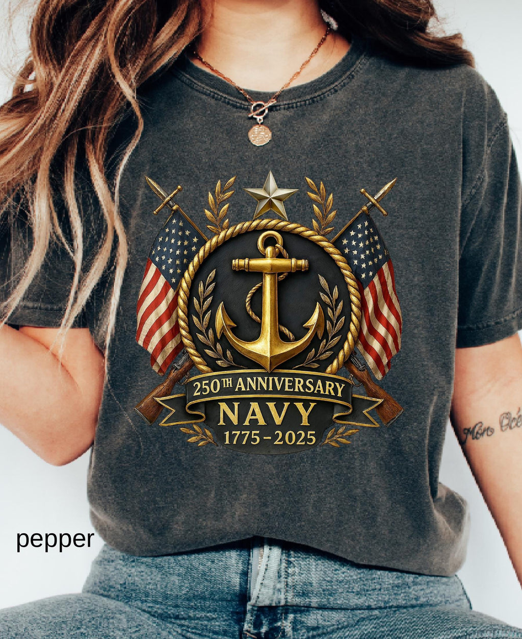 Comfort Colors© US Navy 250th Anniversary Shirt: Military Graduation Tee Patriotic Veteran Day Gift