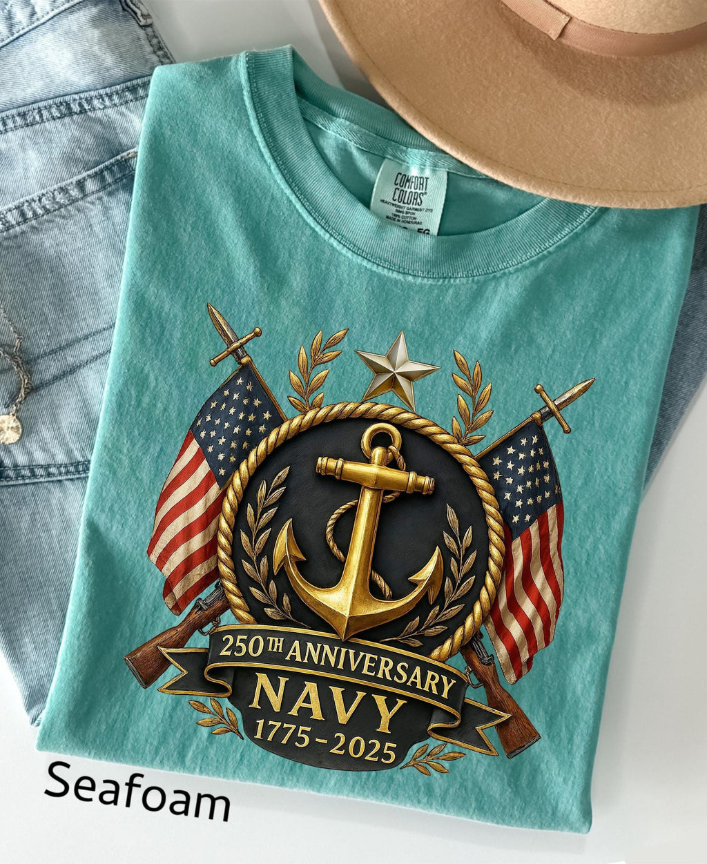 Comfort Colors© US Navy 250th Anniversary Shirt: Military Graduation Tee Patriotic Veteran Day Gift