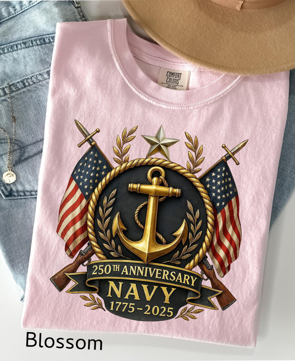 Comfort Colors© US Navy 250th Anniversary Shirt: Military Graduation Tee Patriotic Veteran Day Gift