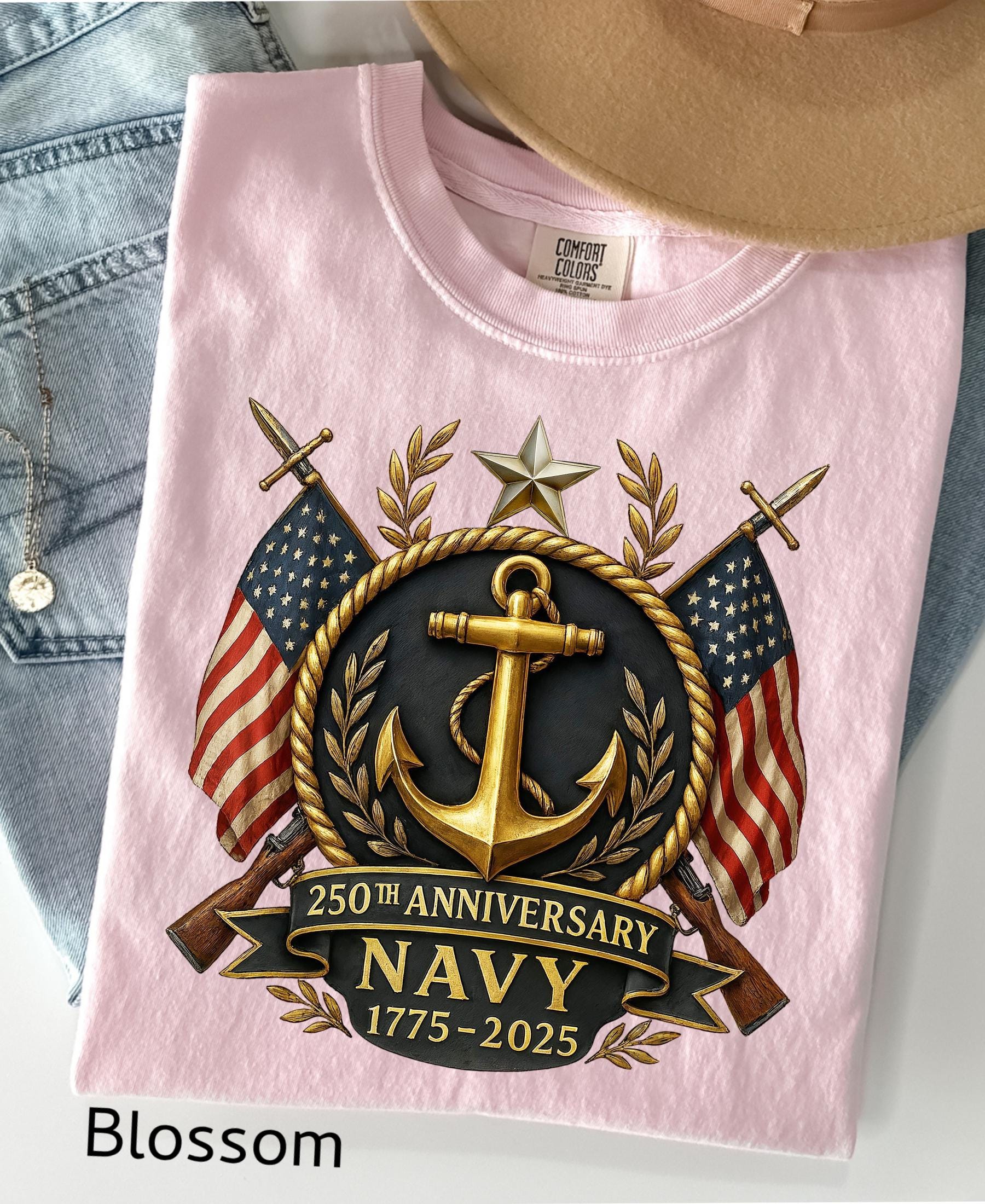 Comfort Colors© US Navy 250th Anniversary Shirt: Military Graduation Tee Patriotic Veteran Day Gift
