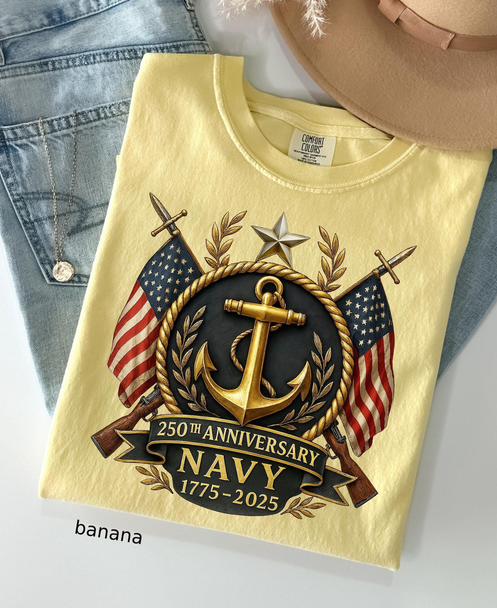 Comfort Colors© US Navy 250th Anniversary Shirt: Military Graduation Tee Patriotic Veteran Day Gift