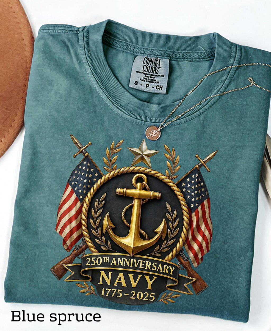 Comfort Colors© US Navy 250th Anniversary Shirt: Military Graduation Tee Patriotic Veteran Day Gift