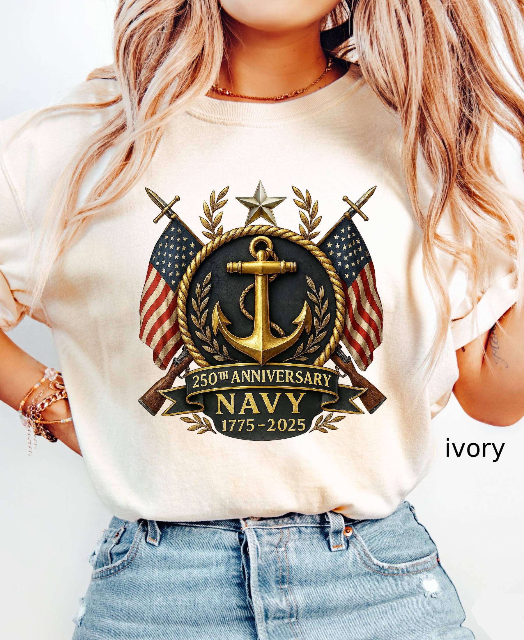 Comfort Colors© US Navy 250th Anniversary Shirt: Military Graduation Tee Patriotic Veteran Day Gift