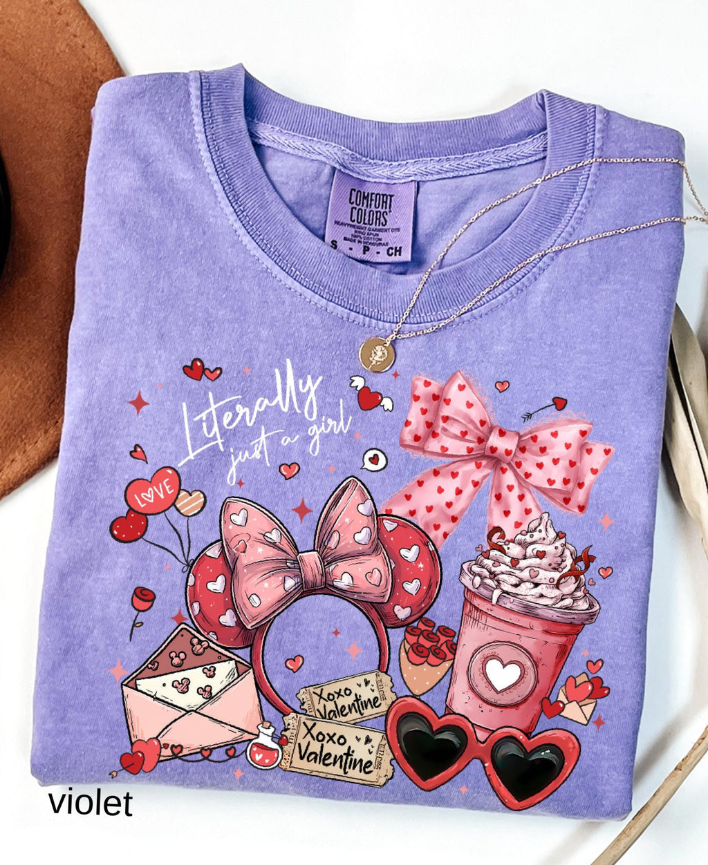 Comfort Colors© Valentine's Day Literally Just A Girl Shirt: Disney Coquette Love Girly Trip Tee