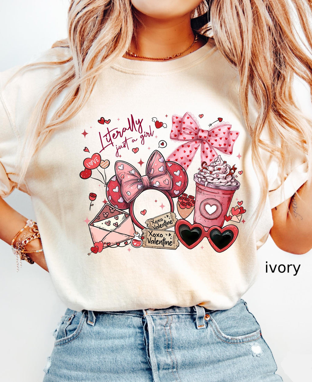 Comfort Colors© Valentine's Day Literally Just A Girl Shirt: Disney Coquette Love Girly Trip Tee