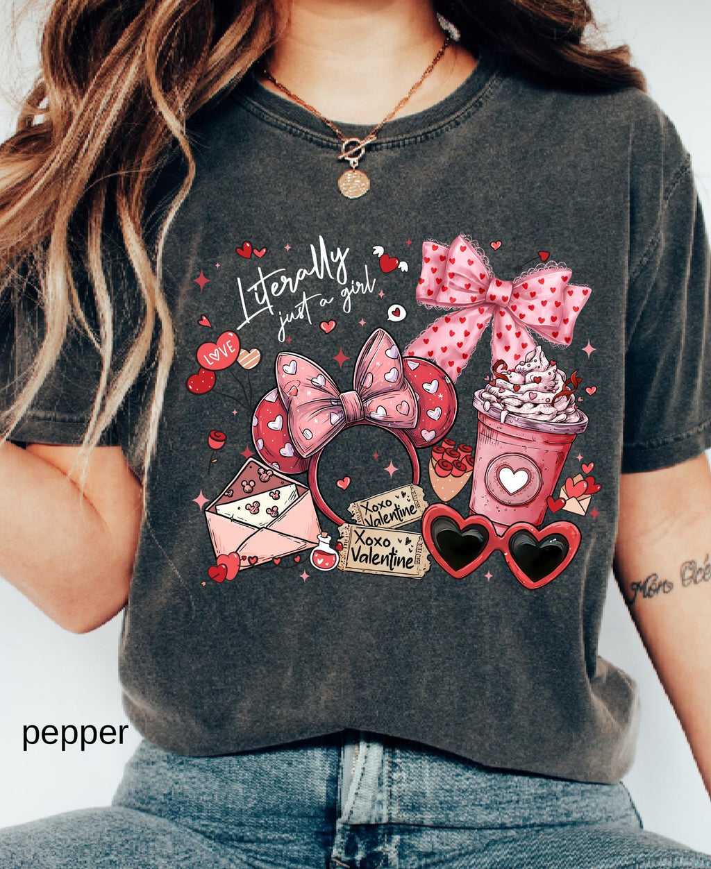 Comfort Colors© Valentine's Day Literally Just A Girl Shirt: Disney Coquette Love Girly Trip Tee