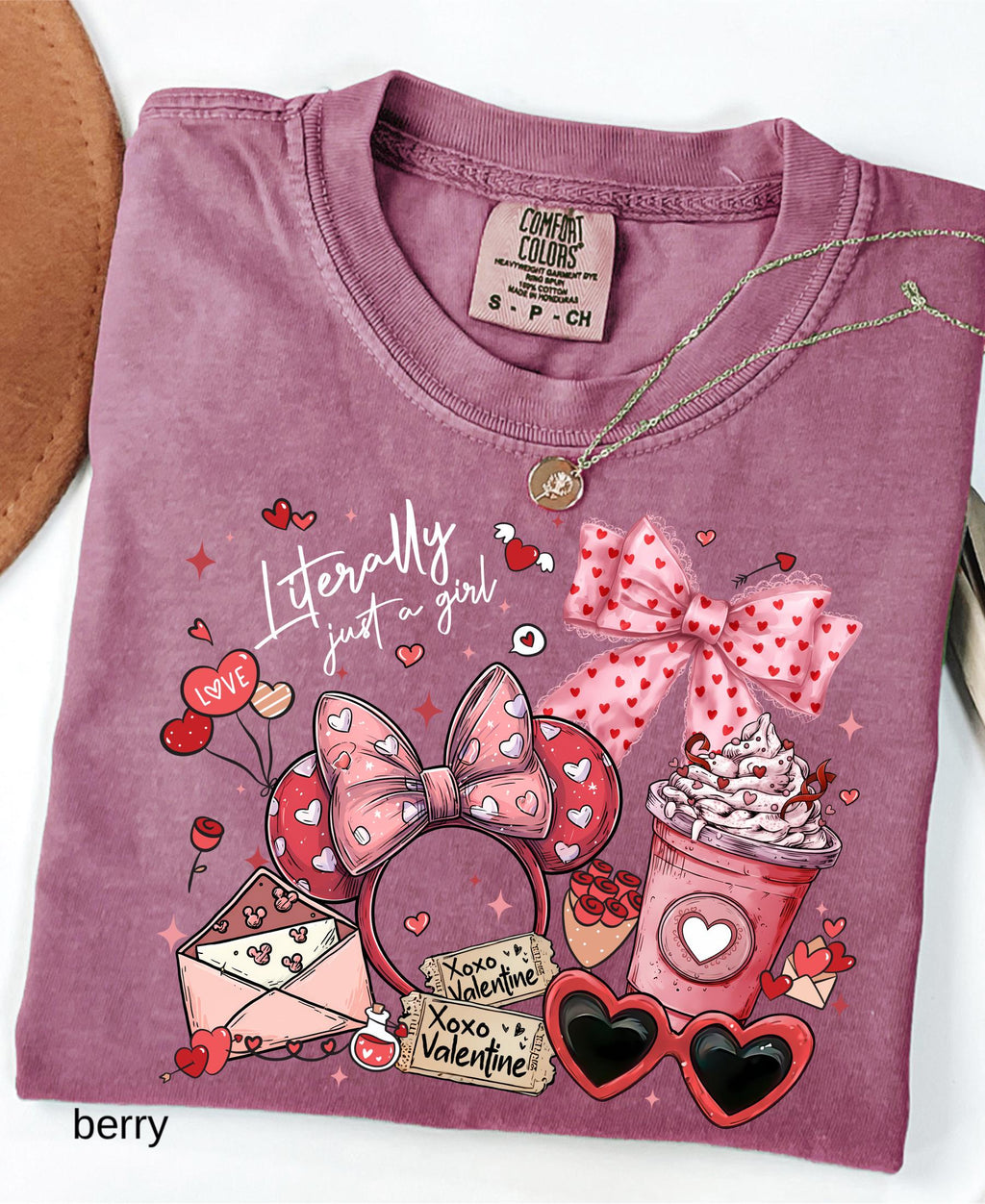 Comfort Colors© Valentine's Day Literally Just A Girl Shirt: Disney Coquette Love Girly Trip Tee