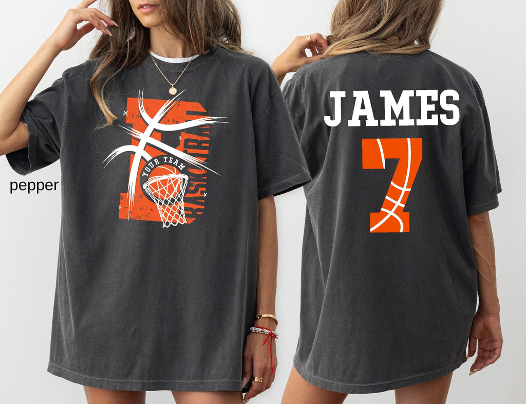 Comfort Colors© Personalized Basketball Team Shirt: Custom Name & Number Tee Game Day Mom Gift