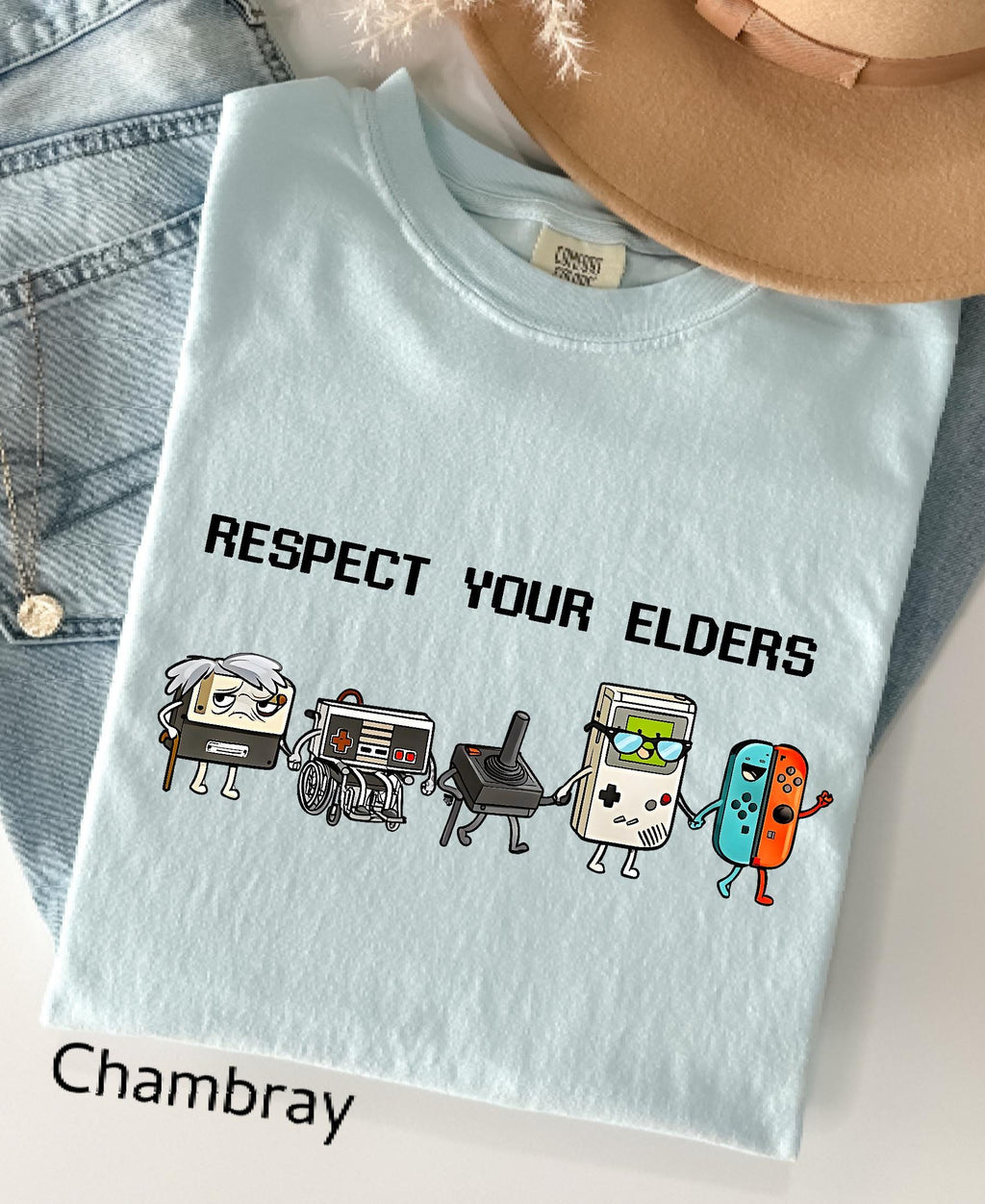 Comfort Colors© Respect Your Elders Gaming Shirt, Vintage Funny Old Gamer Tee, Retro Video Game T-Shirt