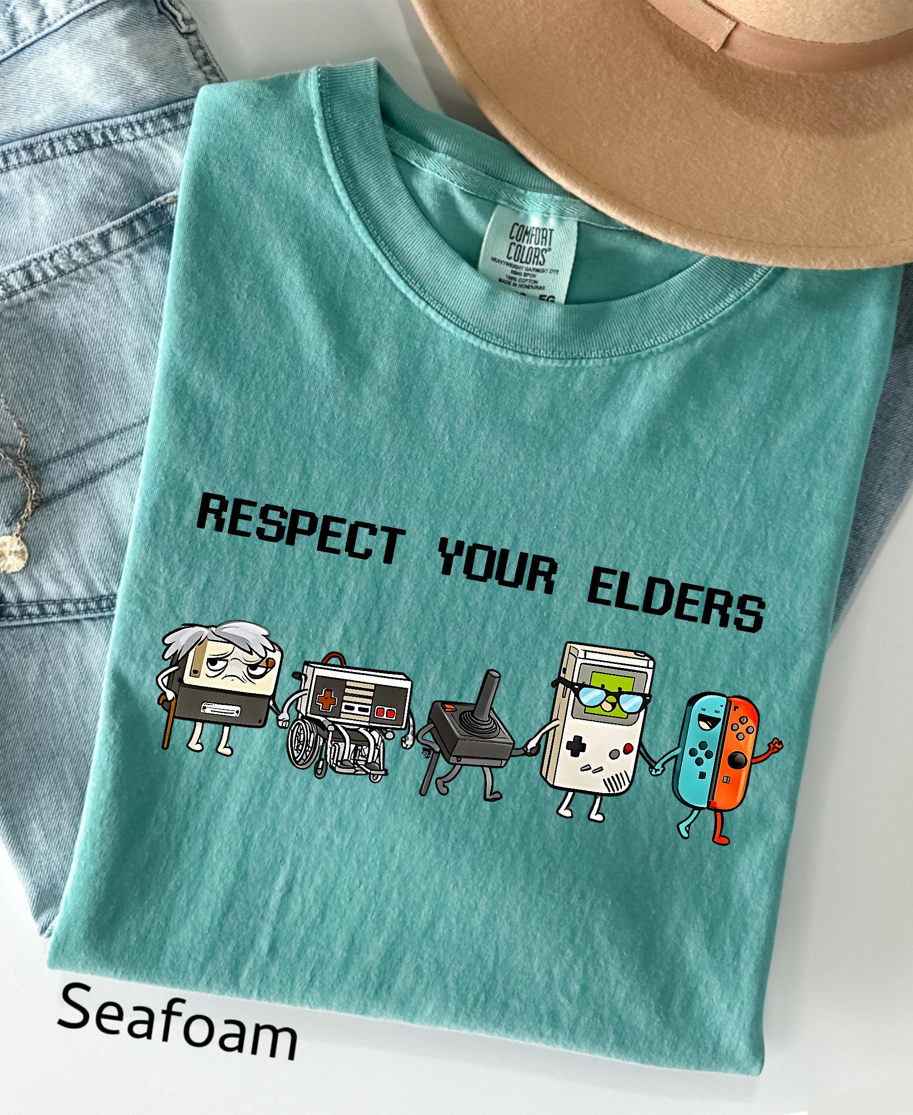 Comfort Colors© Respect Your Elders Gaming Shirt, Vintage Funny Old Gamer Tee, Retro Video Game T-Shirt