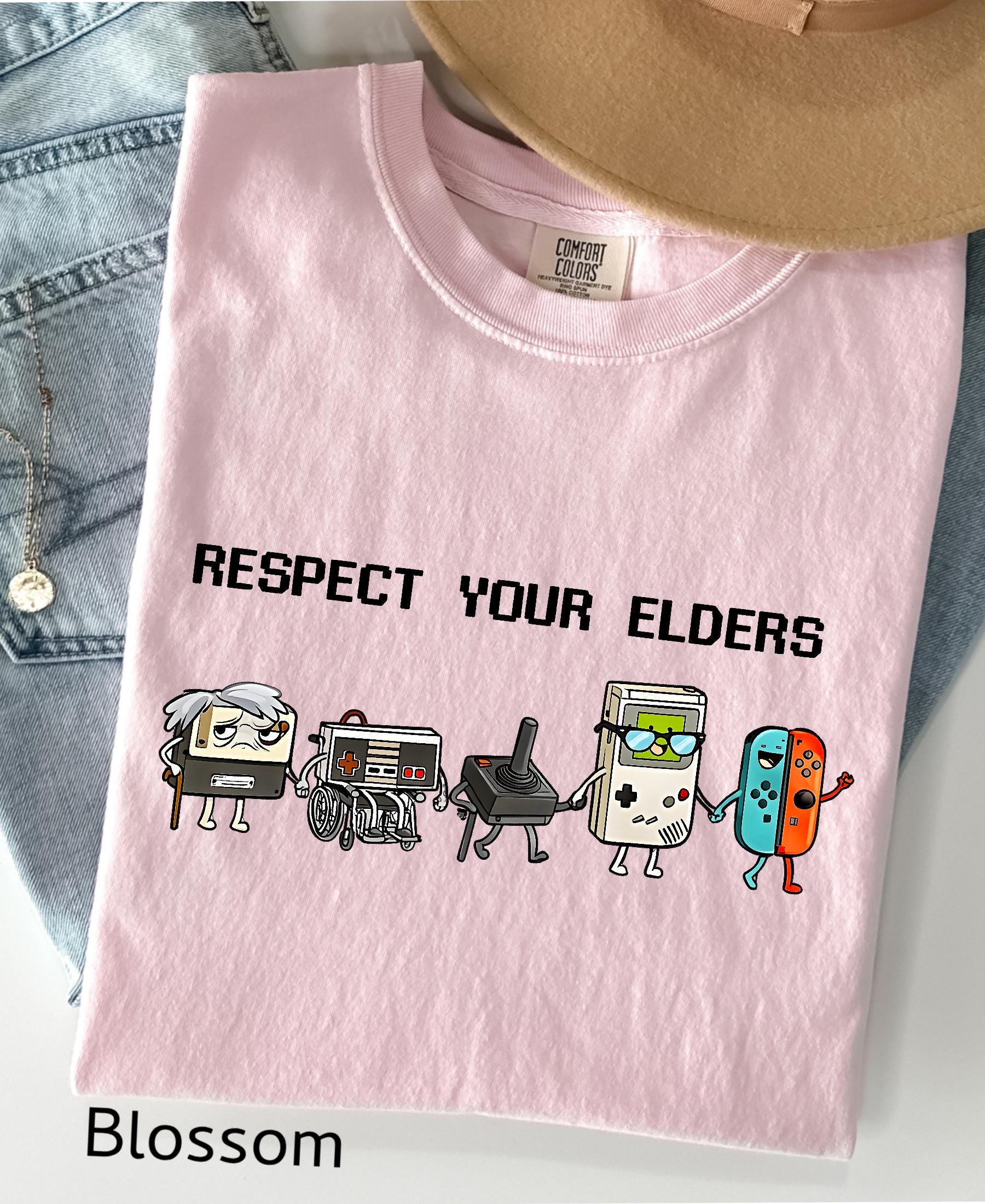 Comfort Colors© Respect Your Elders Gaming Shirt, Vintage Funny Old Gamer Tee, Retro Video Game T-Shirt