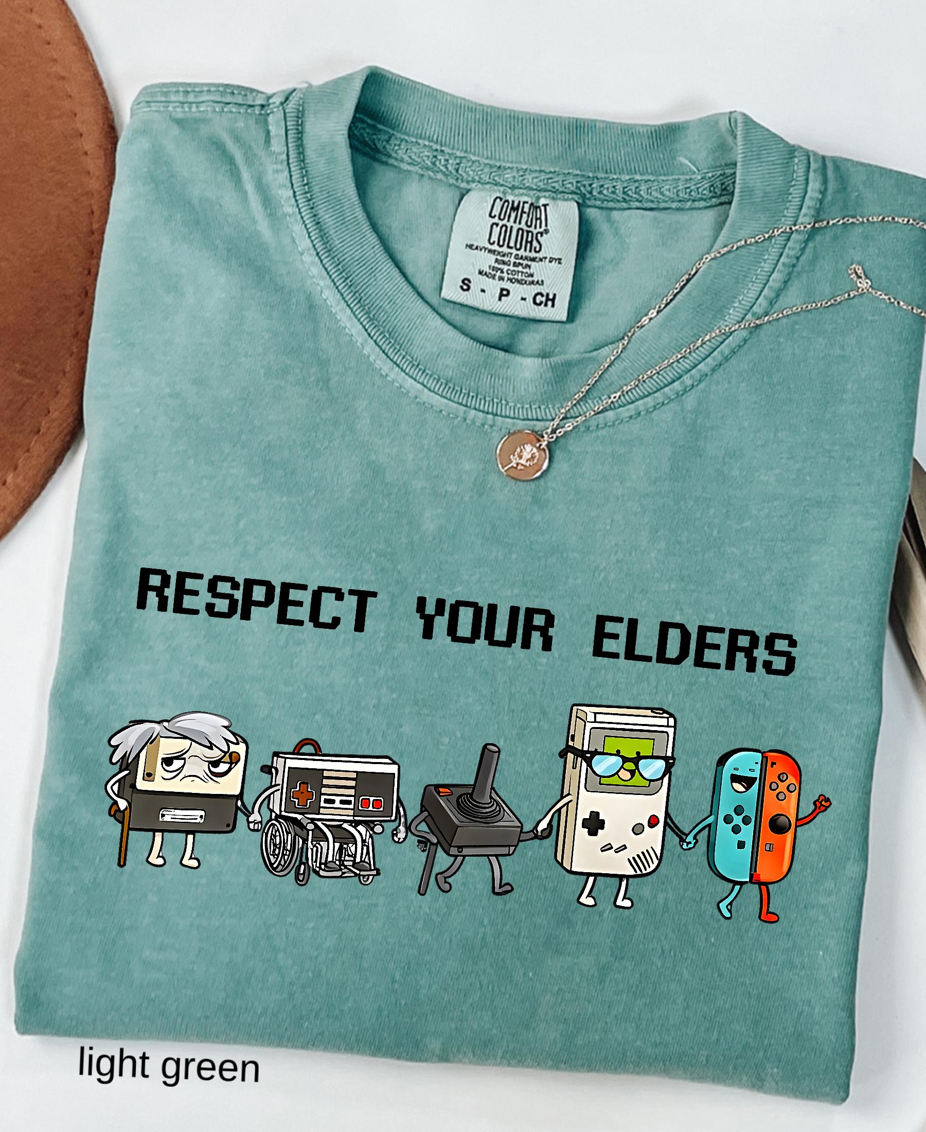 Comfort Colors© Respect Your Elders Gaming Shirt, Vintage Funny Old Gamer Tee, Retro Video Game T-Shirt