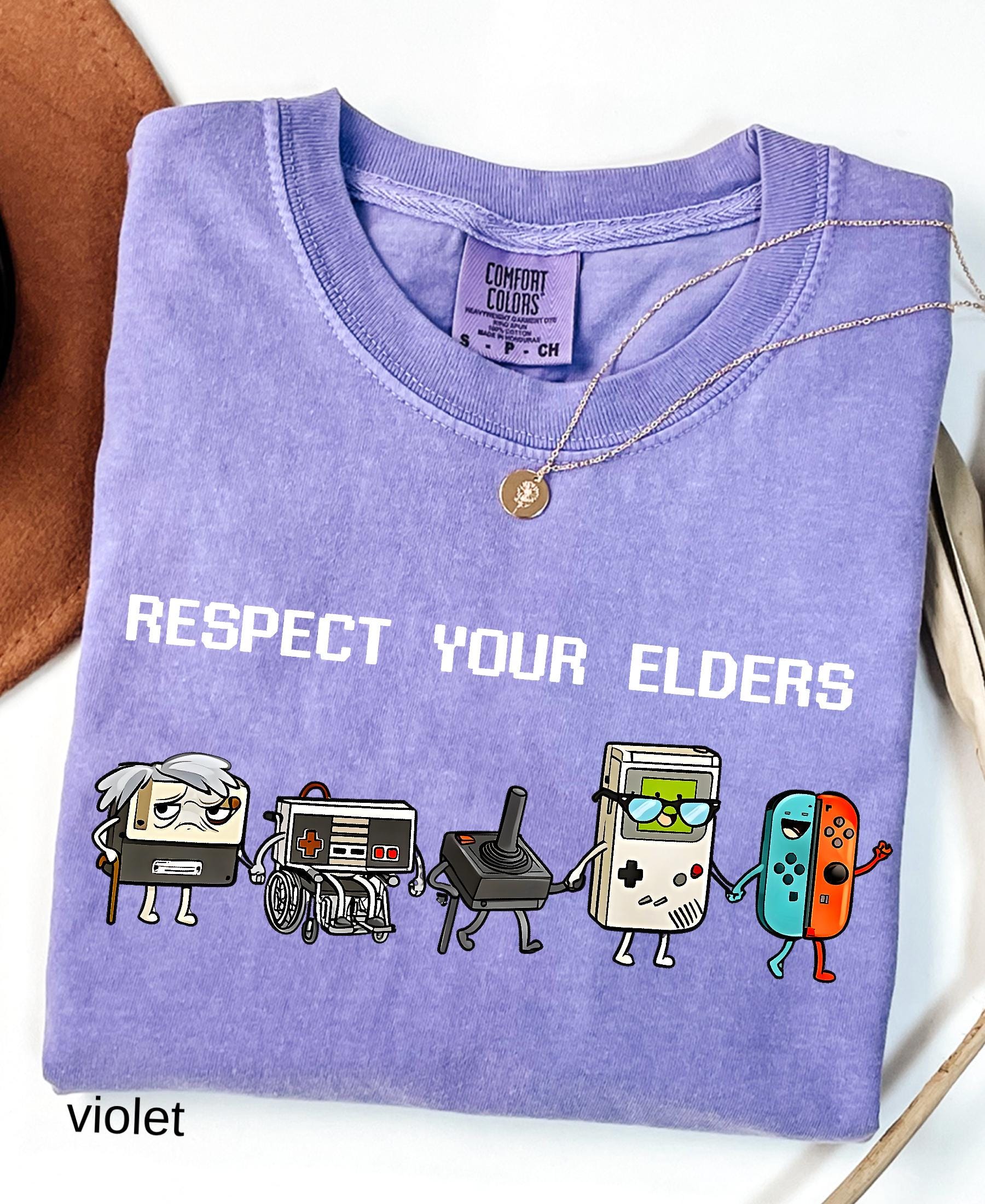 Comfort Colors© Respect Your Elders Gaming Shirt, Vintage Funny Old Gamer Tee, Retro Video Game T-Shirt