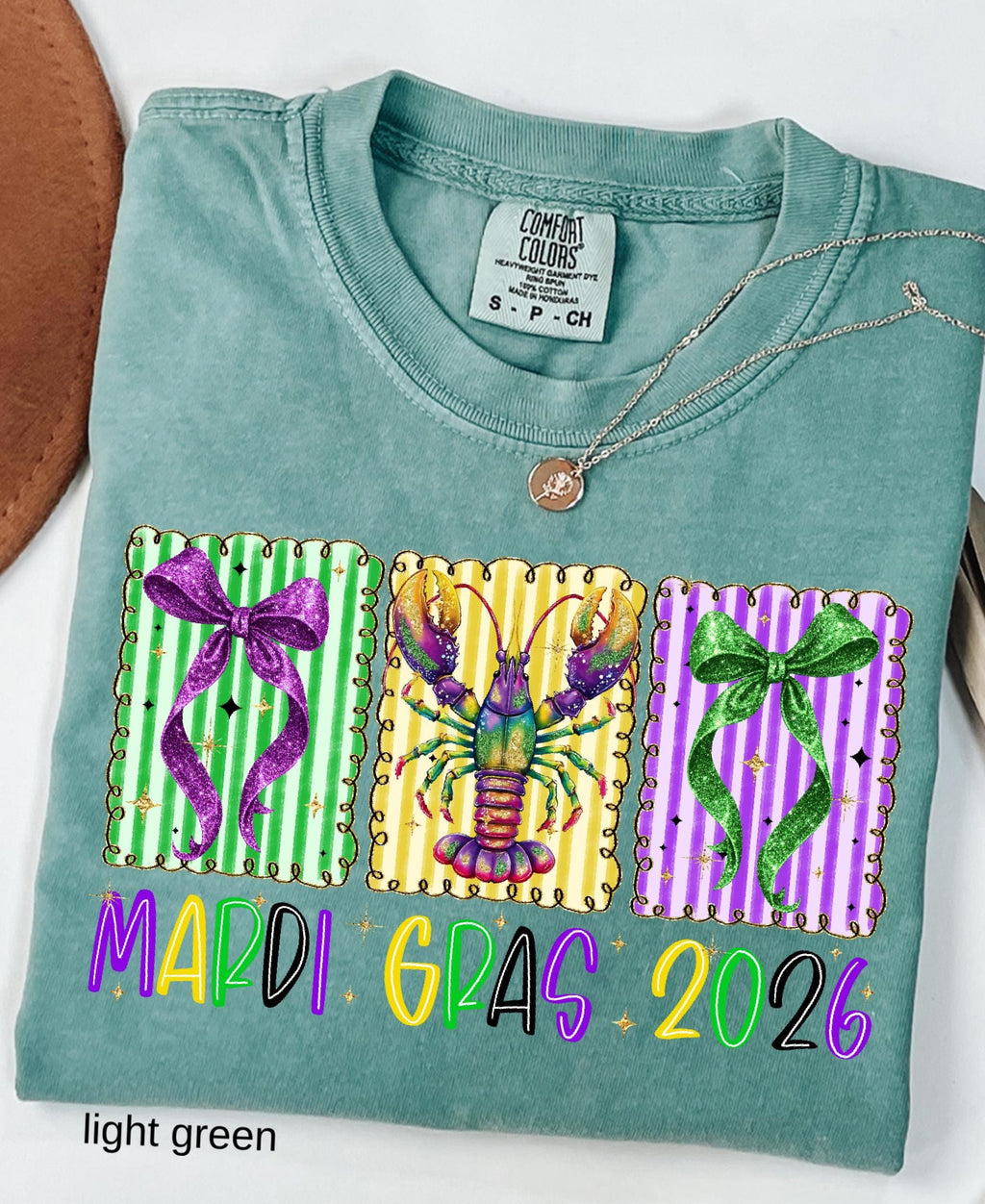 Comfort Colors© Mardi Gras 2026 Shirt: Crawfish And Coquette Bow Carnival Tee, Fat Tuesday New Orleans Festival Women Gift