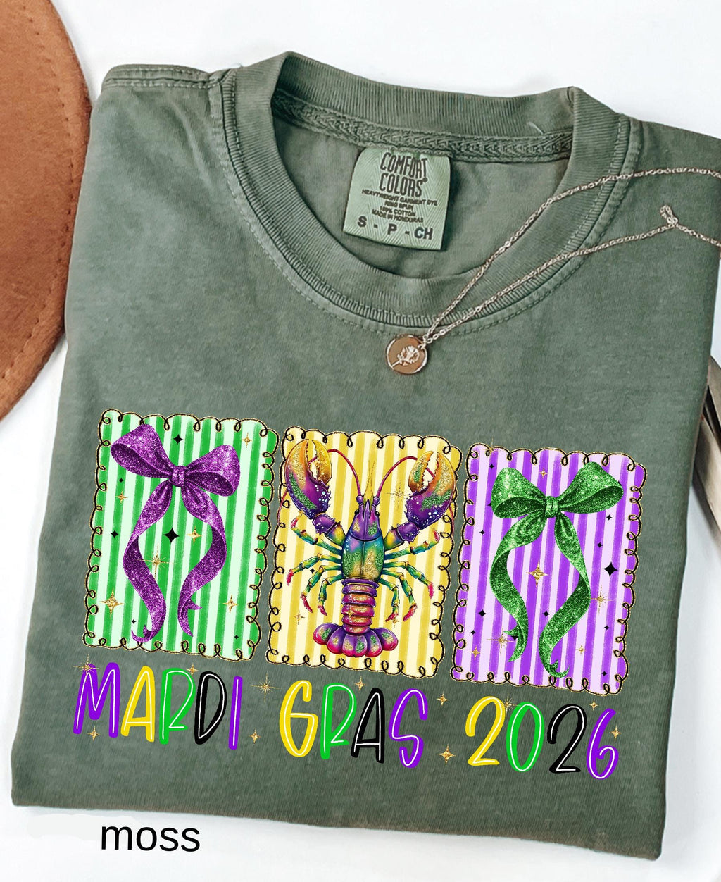 Comfort Colors© Mardi Gras 2026 Shirt: Crawfish And Coquette Bow Carnival Tee, Fat Tuesday New Orleans Festival Women Gift