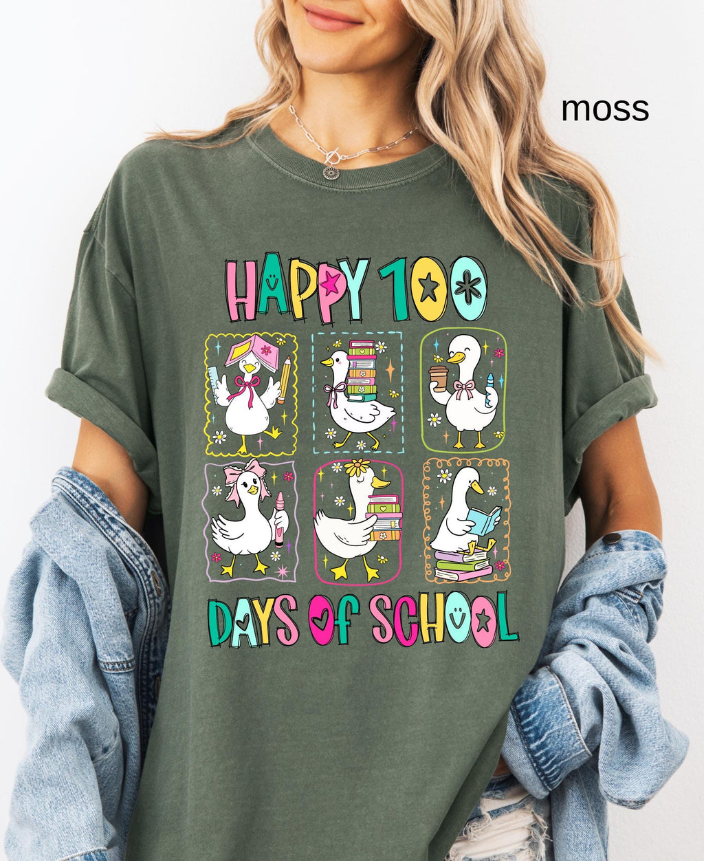 Comfort Colors© 100 Days of School Goose Teacher Shirt: Funny Classroom Teacher 100th Day Celebration Tee