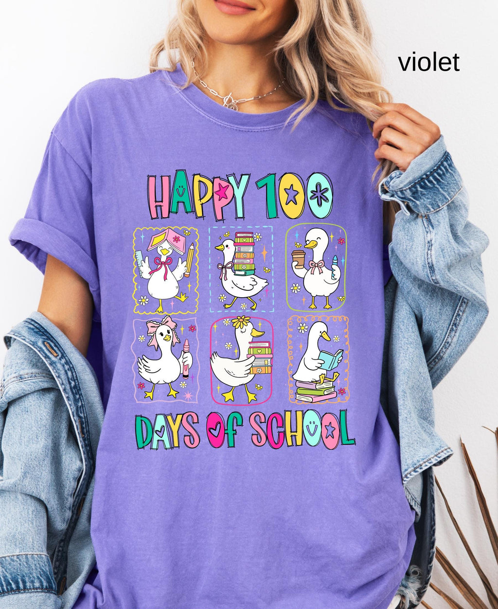 Comfort Colors© 100 Days of School Goose Teacher Shirt: Funny Classroom Teacher 100th Day Celebration Tee