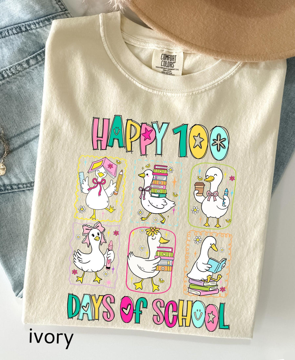Comfort Colors© 100 Days of School Goose Teacher Shirt: Funny Classroom Teacher 100th Day Celebration Tee