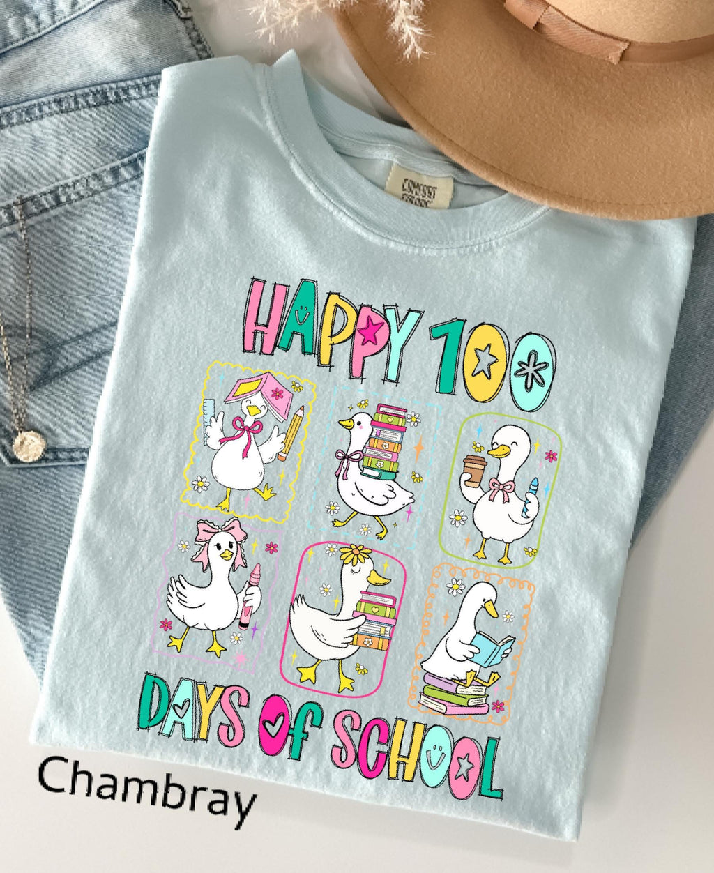 Comfort Colors© 100 Days of School Goose Teacher Shirt: Funny Classroom Teacher 100th Day Celebration Tee