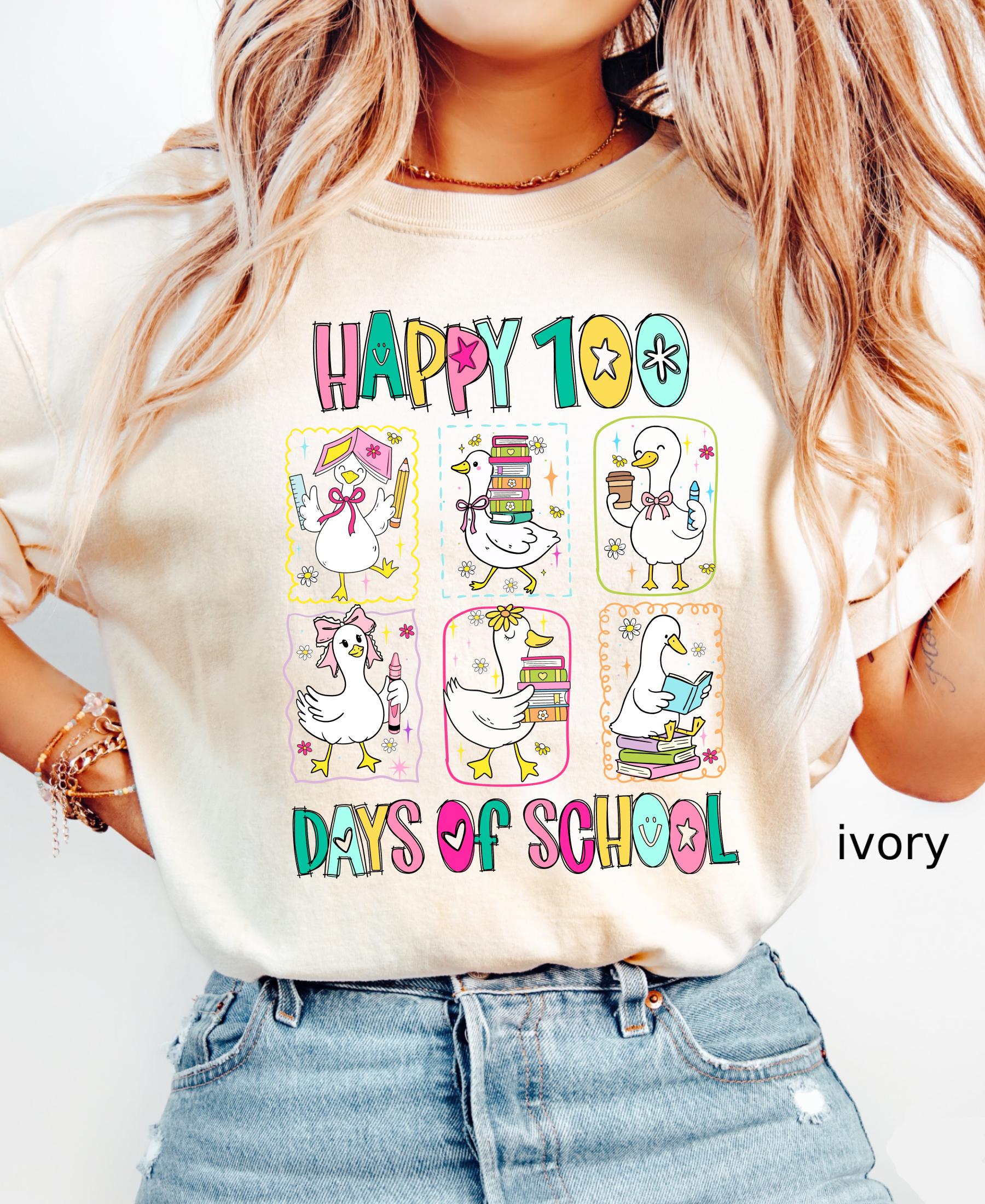 Comfort Colors© 100 Days of School Goose Teacher Shirt: Funny Classroom Teacher 100th Day Celebration Tee