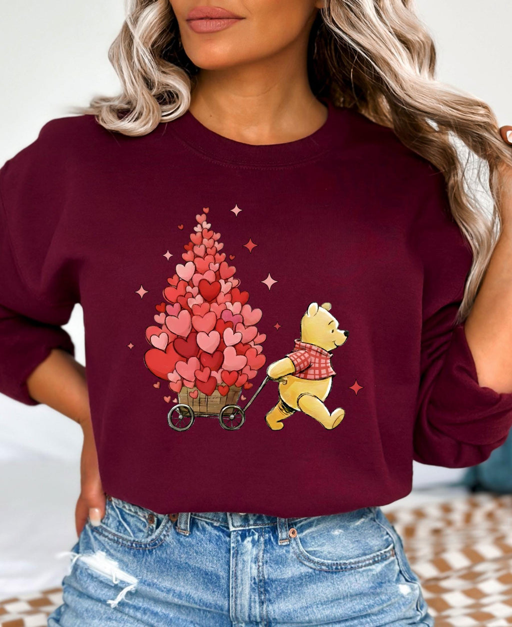 Valentine's Day Winnie the Pooh Sweatshirt, Heart Balloon Disney Valentine Day Sweater Lover Gift
