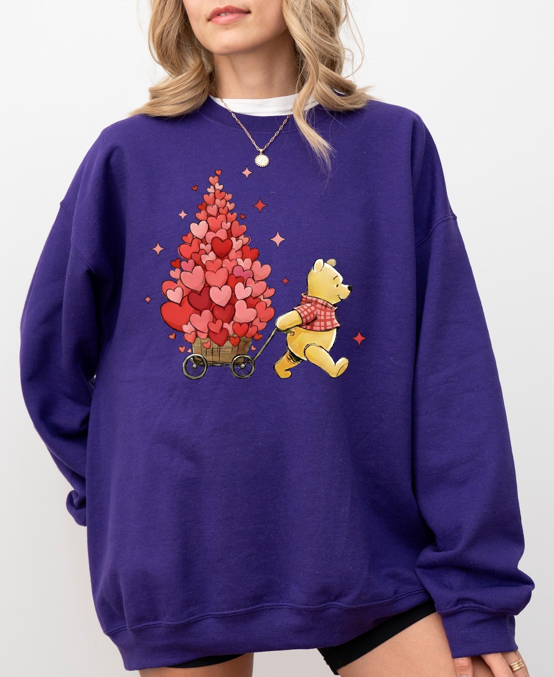 Valentine's Day Winnie the Pooh Sweatshirt, Heart Balloon Disney Valentine Day Sweater Lover Gift