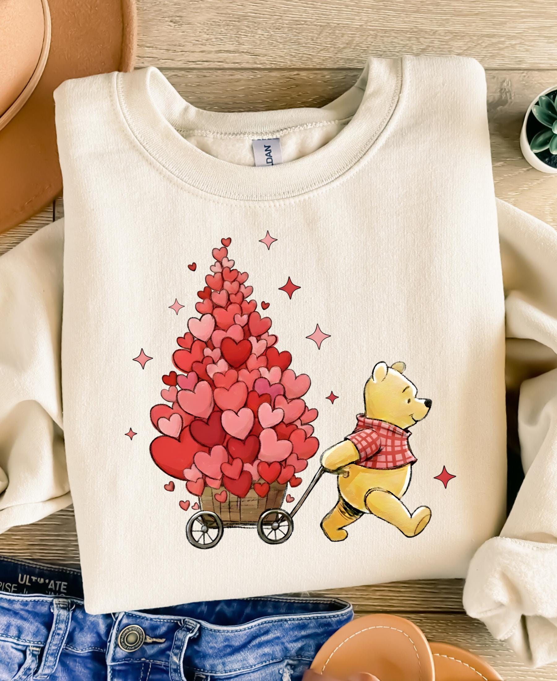 Valentine's Day Winnie the Pooh Sweatshirt, Heart Balloon Disney Valentine Day Sweater Lover Gift