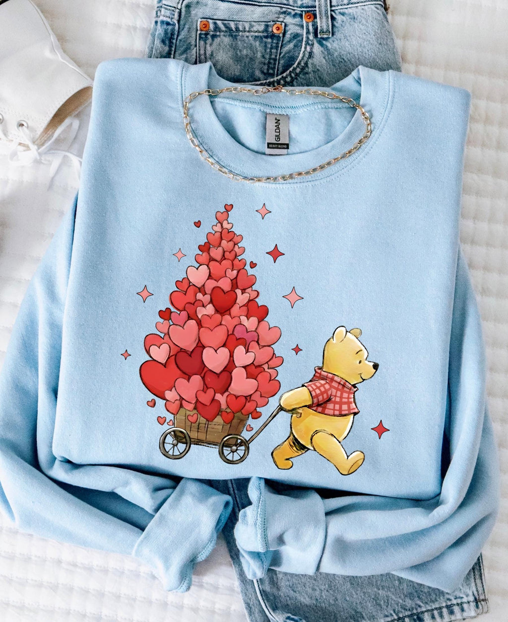 Valentine's Day Winnie the Pooh Sweatshirt, Heart Balloon Disney Valentine Day Sweater Lover Gift