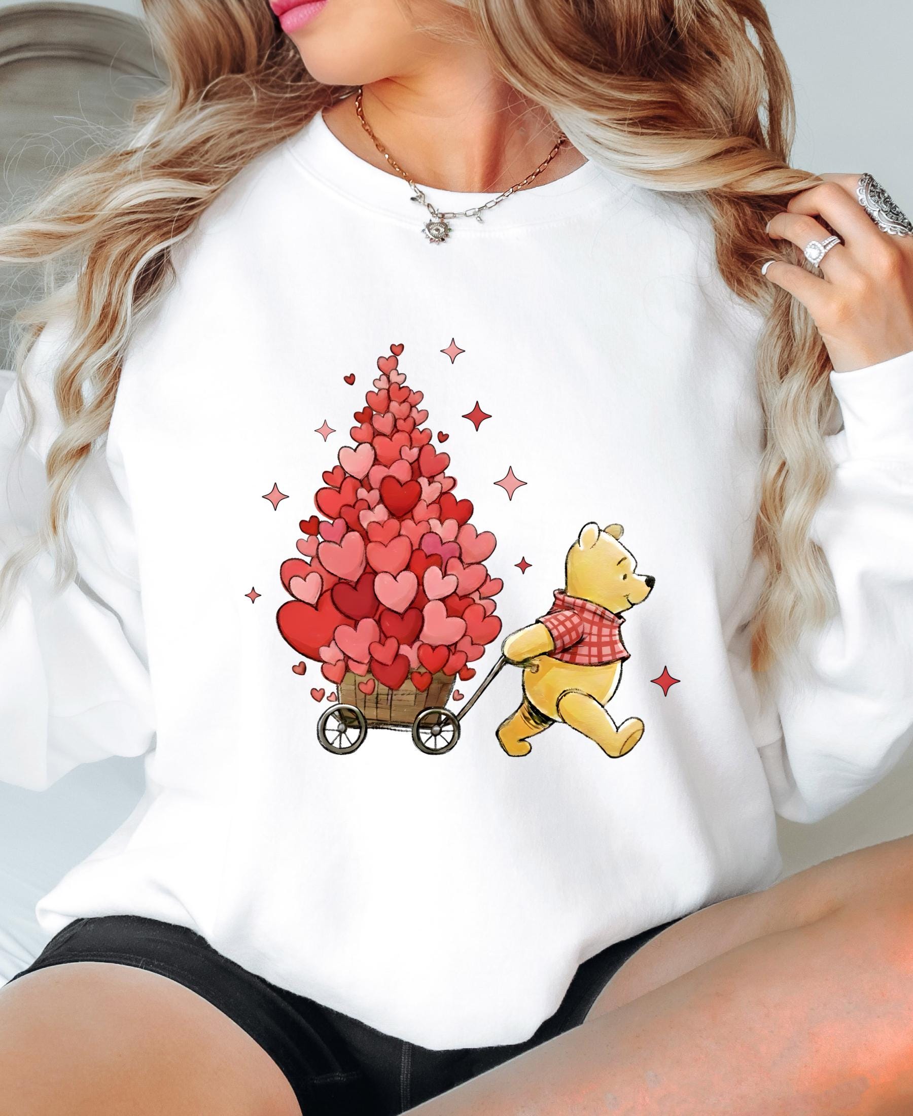 Valentine's Day Winnie the Pooh Sweatshirt, Heart Balloon Disney Valentine Day Sweater Lover Gift