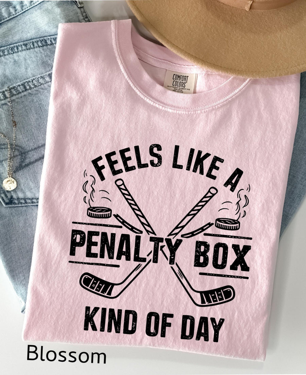 Comfort Colors© Feels Like A Penalty Box Kind Of Day Shirt: Funny Hockey Player Gift, Cozy Ice Hockey Mom Tee, Game Day Fan Player Jersey