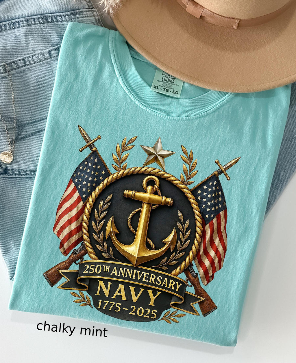Comfort Colors© US Navy 250th Anniversary Shirt: Military Graduation Tee Patriotic Veteran Day Gift