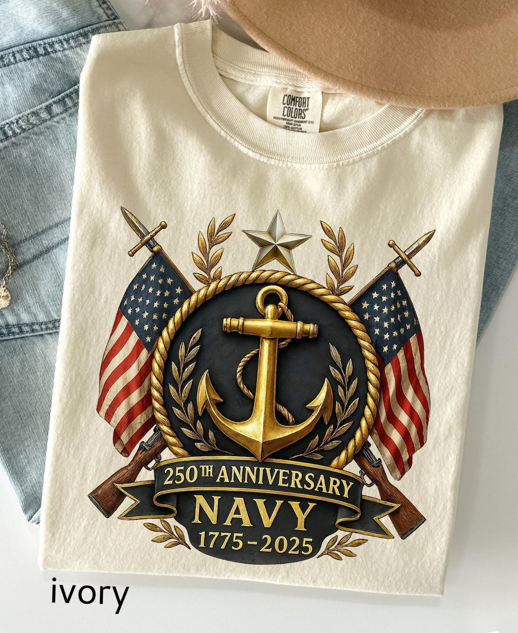 Comfort Colors© US Navy 250th Anniversary Shirt: Military Graduation Tee Patriotic Veteran Day Gift