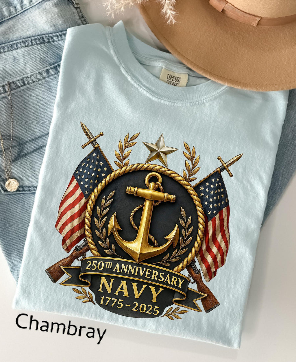 Comfort Colors© US Navy 250th Anniversary Shirt: Military Graduation Tee Patriotic Veteran Day Gift