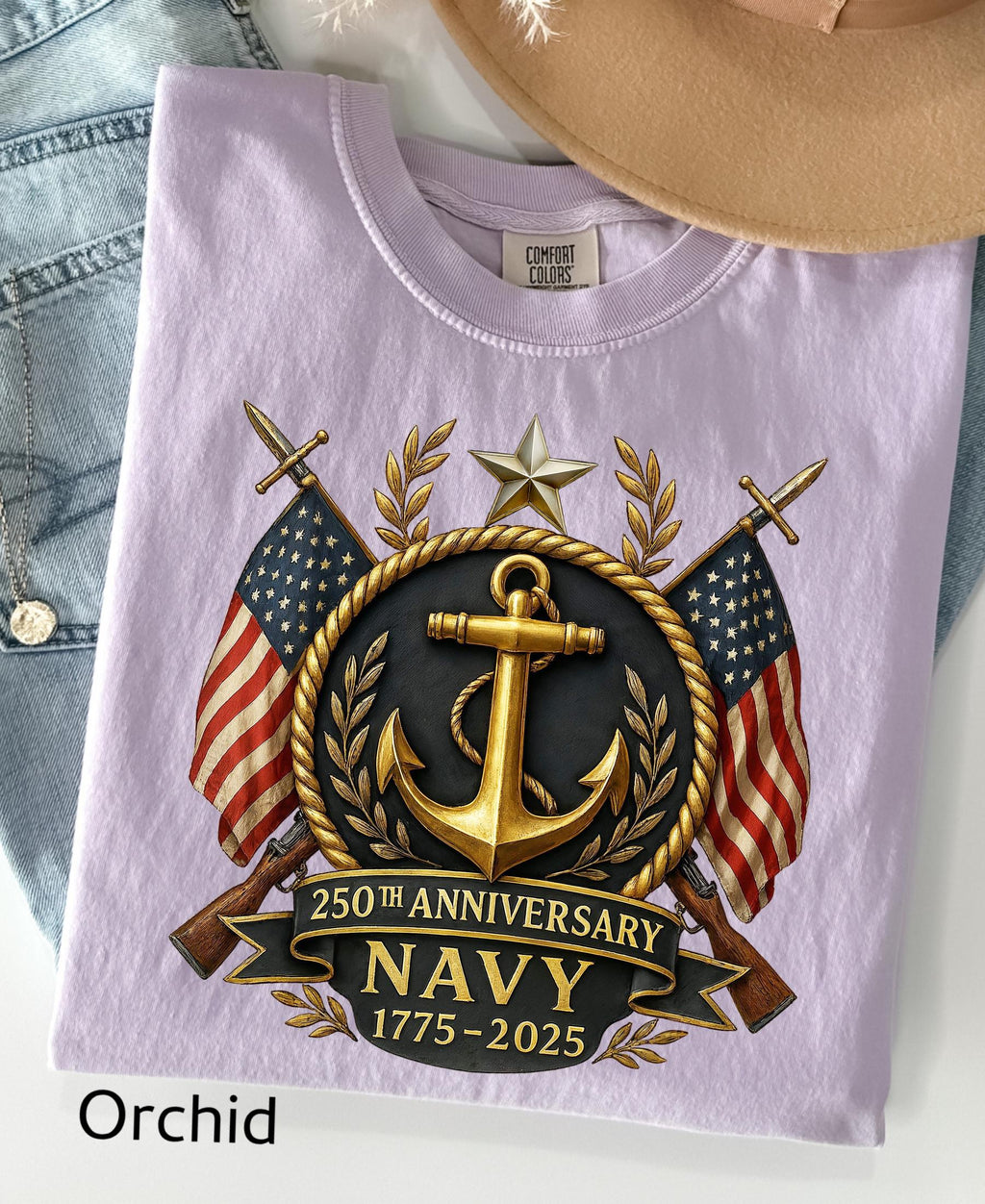 Comfort Colors© US Navy 250th Anniversary Shirt: Military Graduation Tee Patriotic Veteran Day Gift