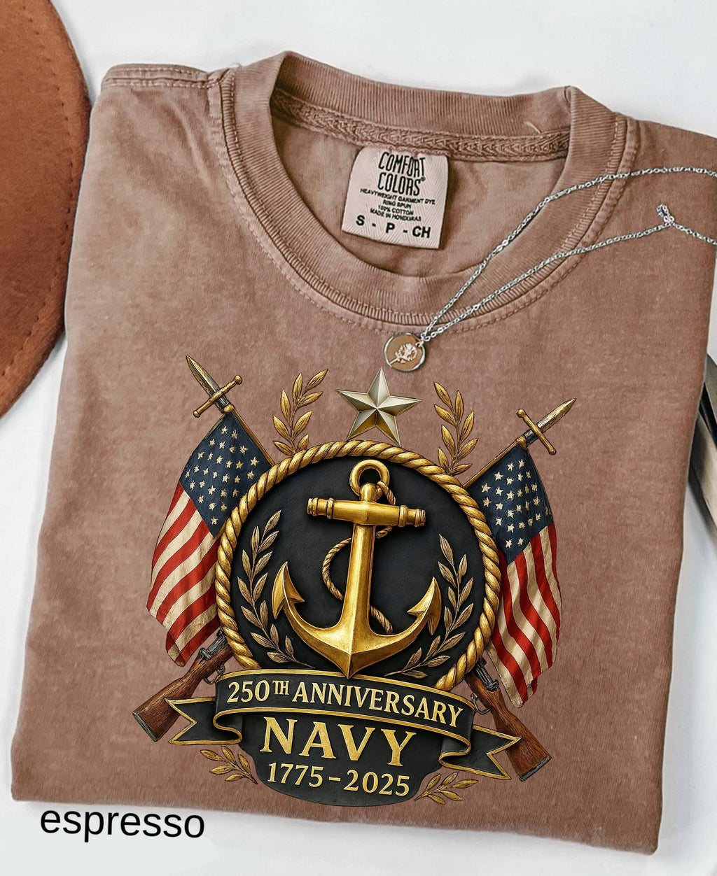 Comfort Colors© US Navy 250th Anniversary Shirt: Military Graduation Tee Patriotic Veteran Day Gift
