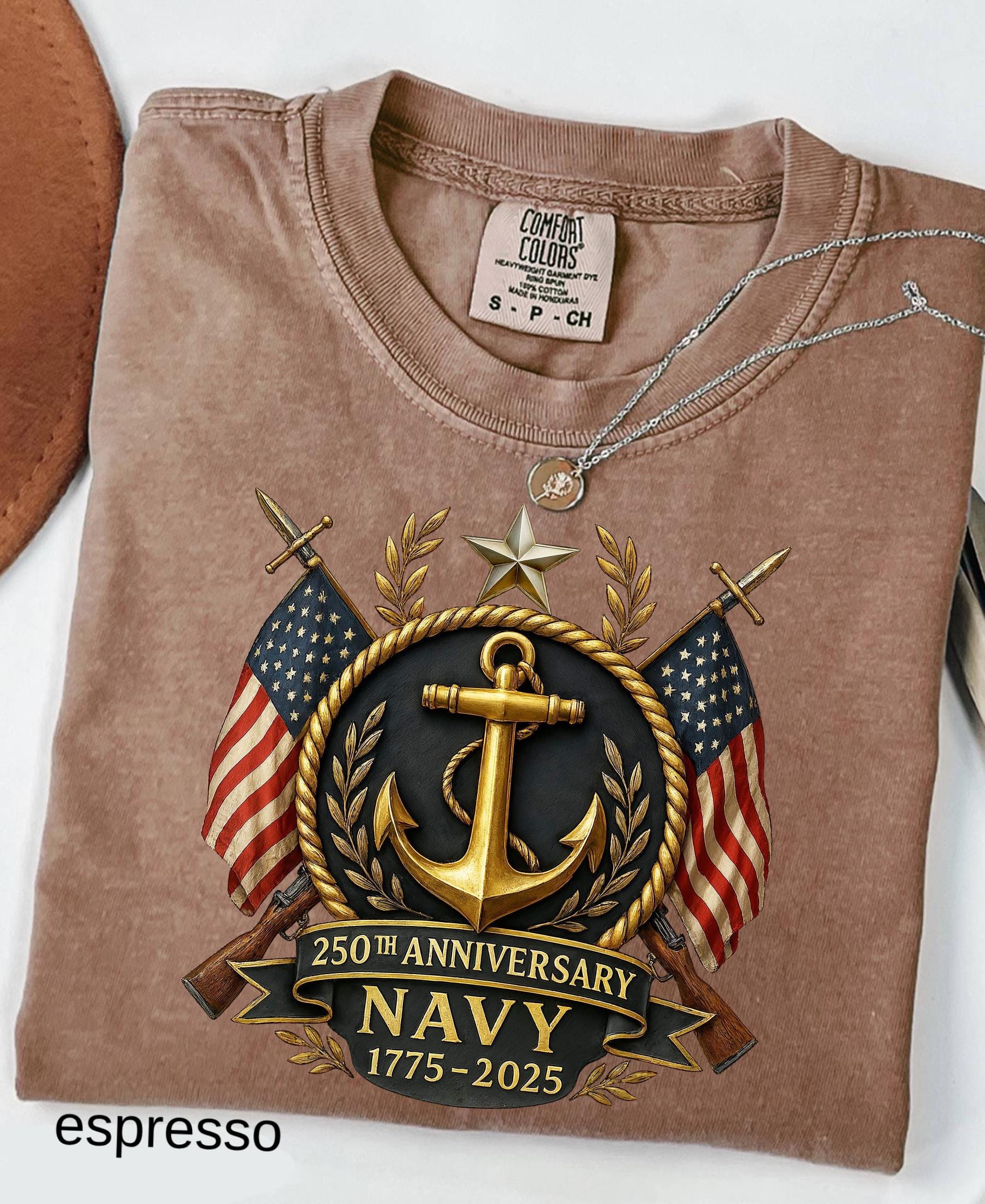 Comfort Colors© US Navy 250th Anniversary Shirt: Military Graduation Tee Patriotic Veteran Day Gift