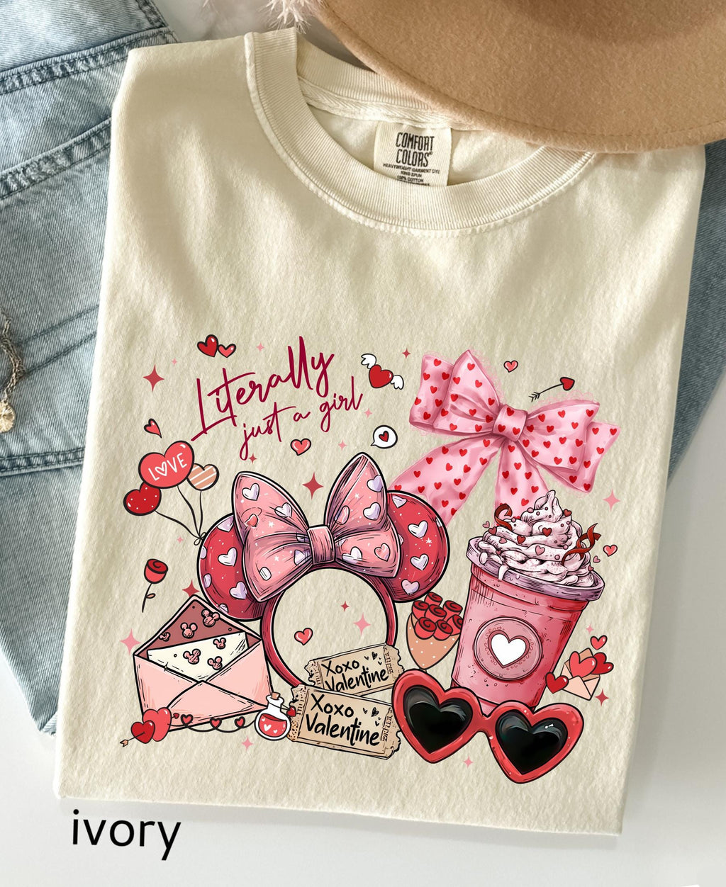 Comfort Colors© Valentine's Day Literally Just A Girl Shirt: Disney Coquette Love Girly Trip Tee