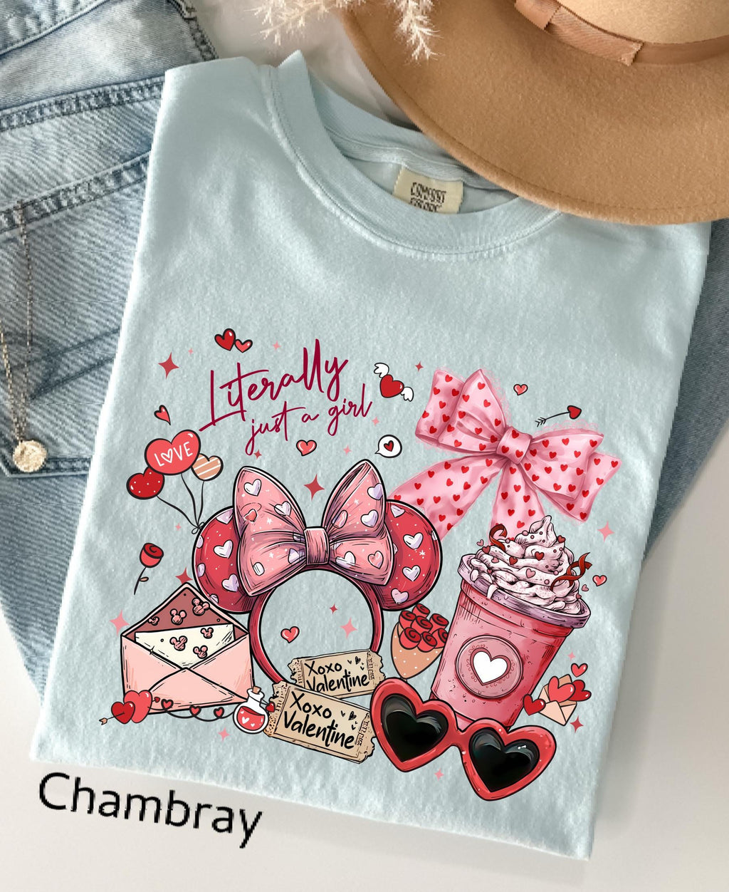 Comfort Colors© Valentine's Day Literally Just A Girl Shirt: Disney Coquette Love Girly Trip Tee