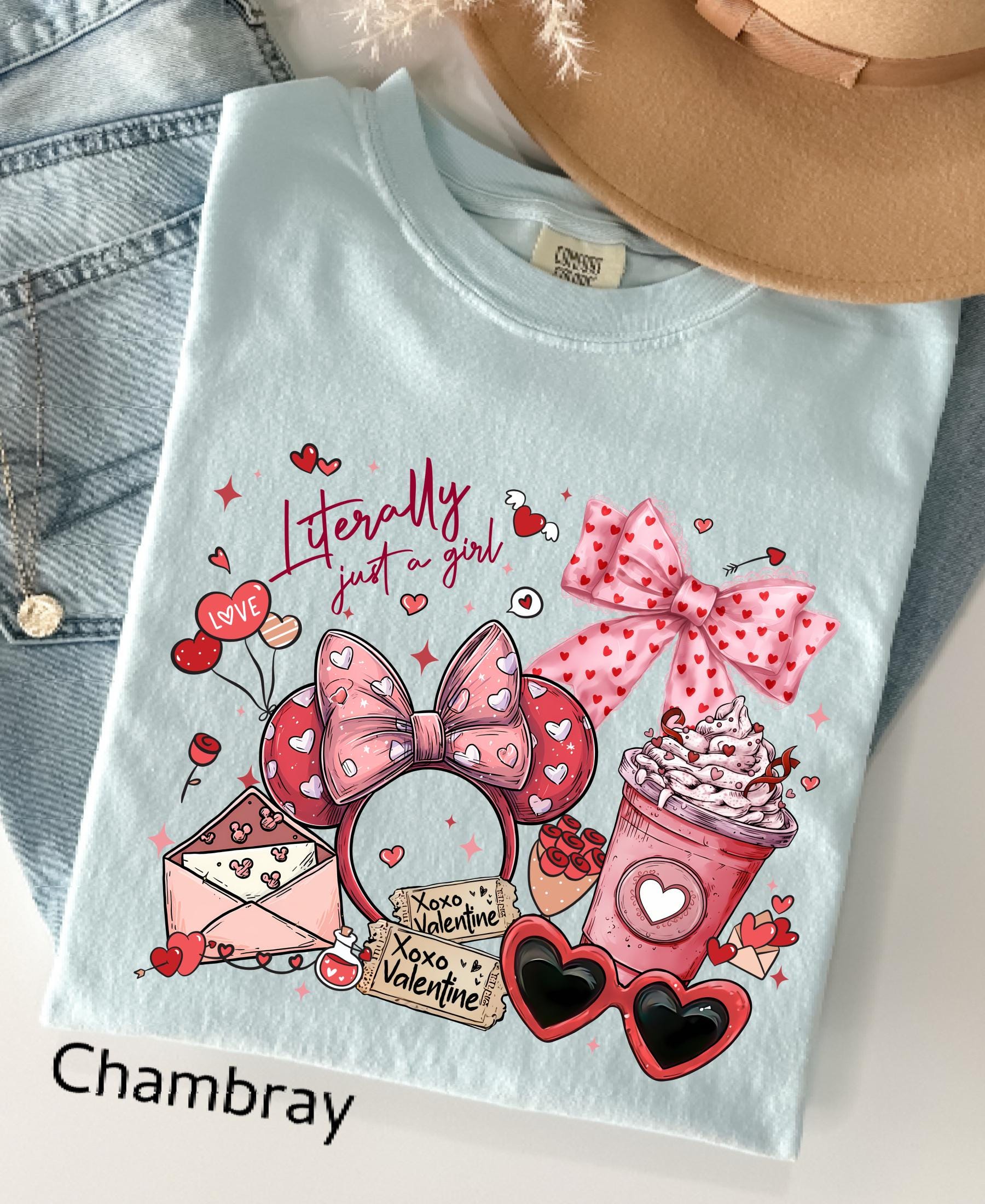 Comfort Colors© Valentine's Day Literally Just A Girl Shirt: Disney Coquette Love Girly Trip Tee