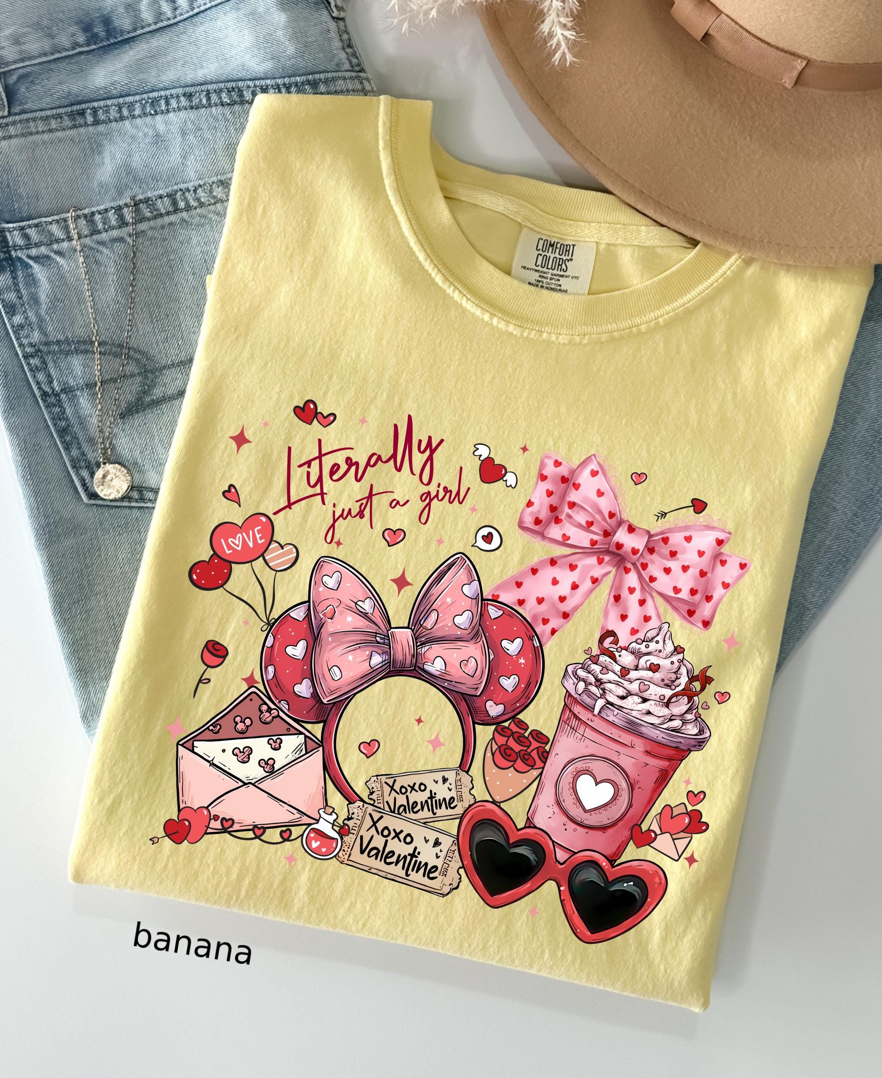 Comfort Colors© Valentine's Day Literally Just A Girl Shirt: Disney Coquette Love Girly Trip Tee