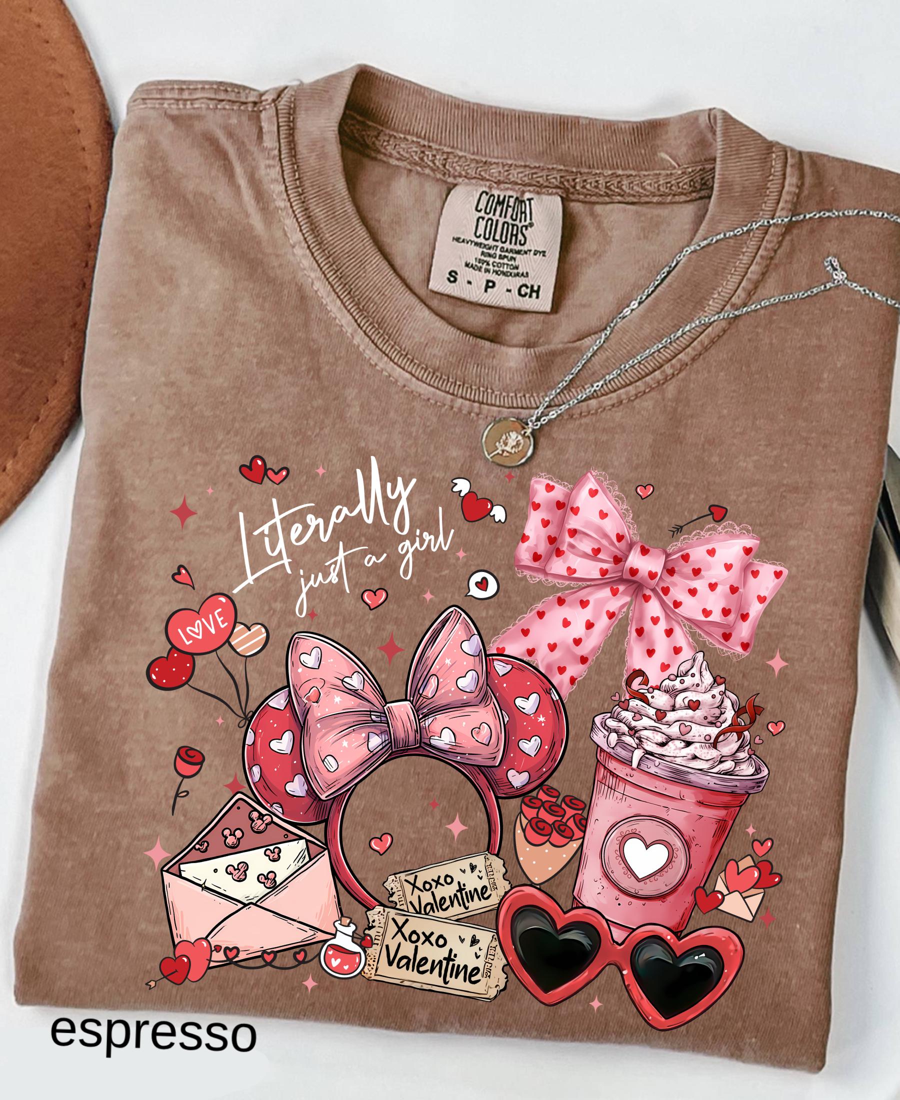 Comfort Colors© Valentine's Day Literally Just A Girl Shirt: Disney Coquette Love Girly Trip Tee