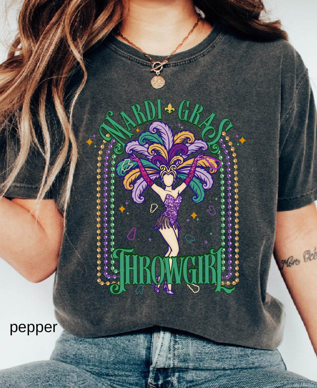 Comfort Colors© Mardi Gras Throwgirl Shirt: Happy Mardi Gras Women Tee Gift her Festival Girl Gift