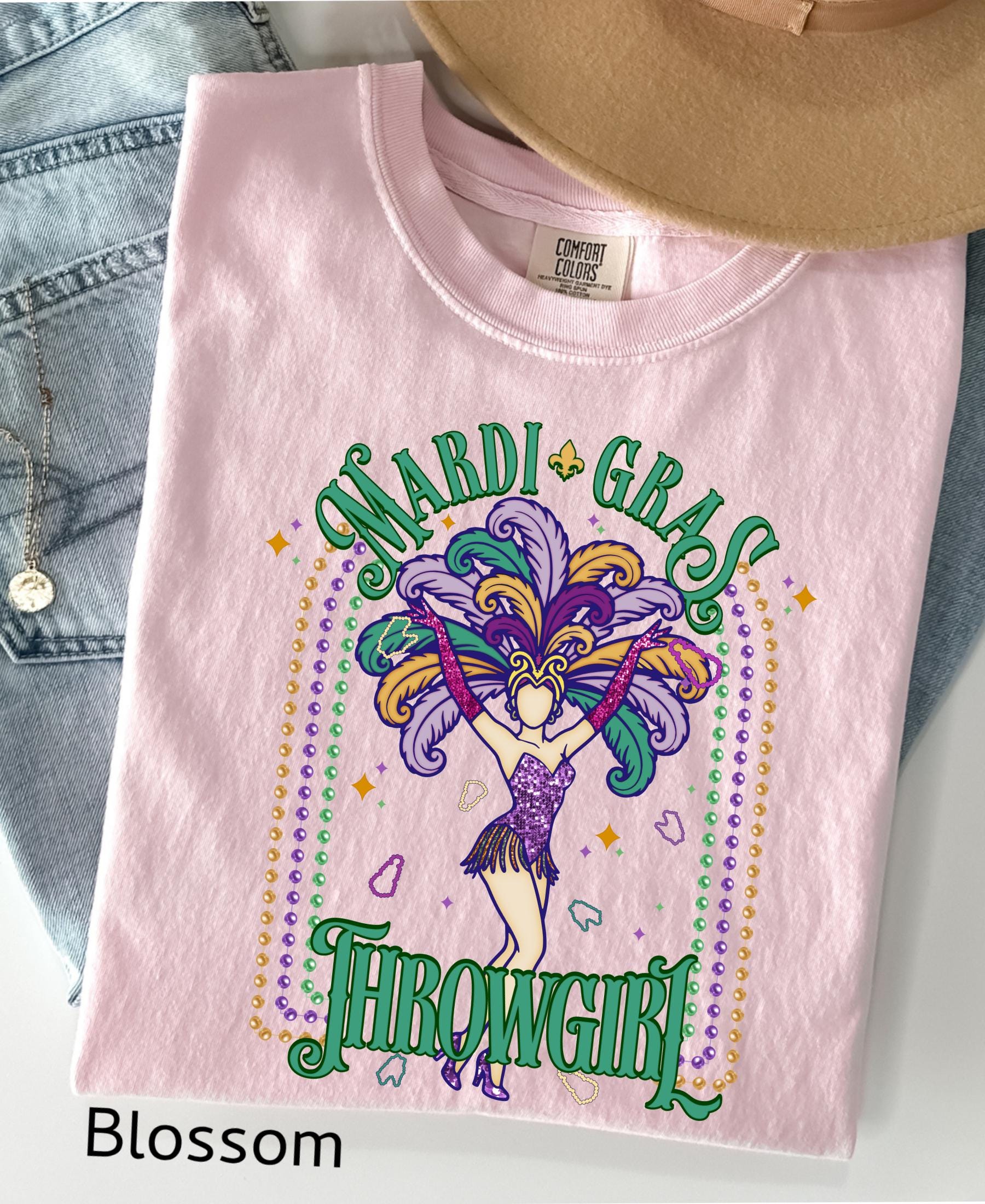 Comfort Colors© Mardi Gras Throwgirl Shirt: Happy Mardi Gras Women Tee Gift her Festival Girl Gift