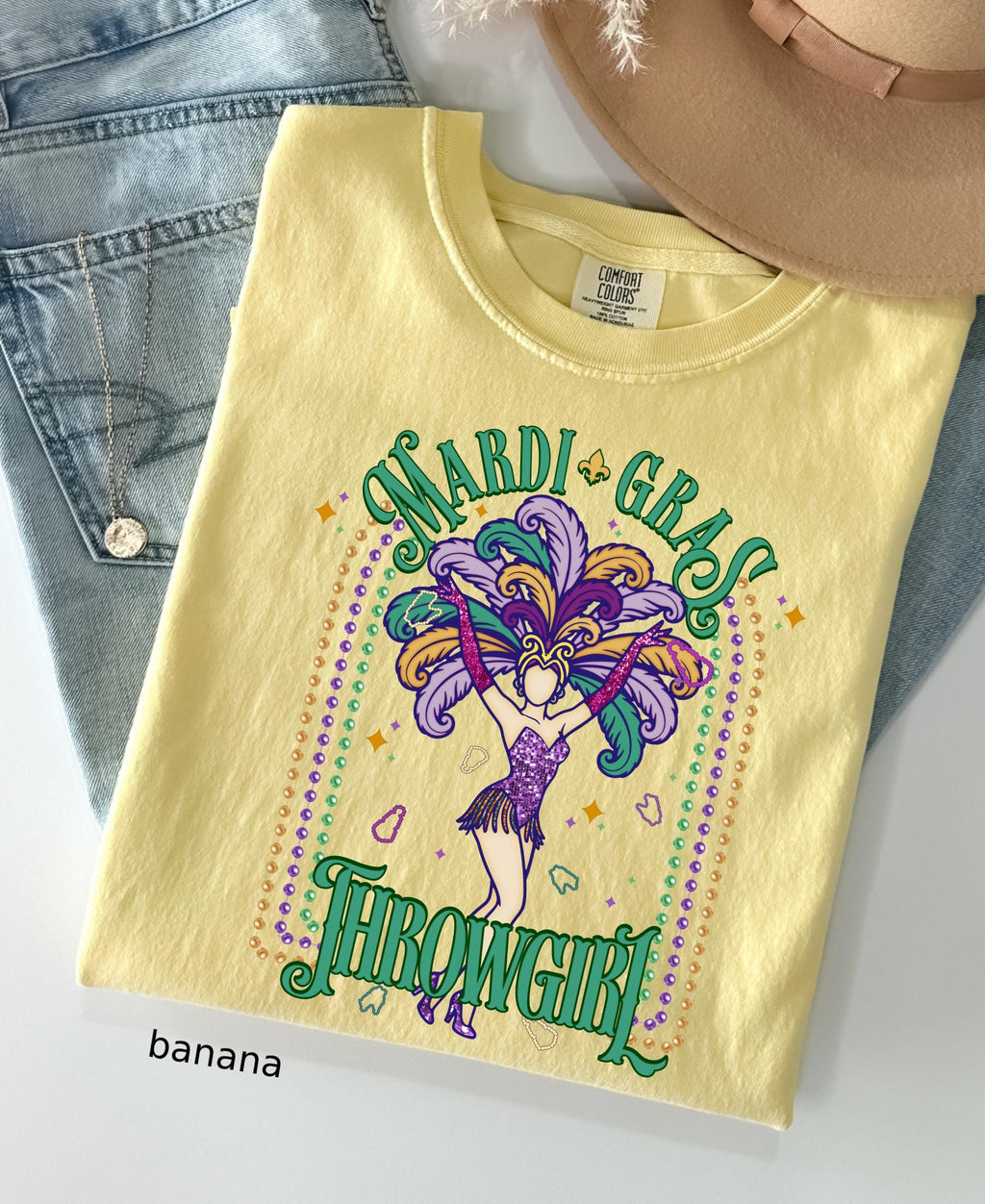 Comfort Colors© Mardi Gras Throwgirl Shirt: Happy Mardi Gras Women Tee Gift her Festival Girl Gift