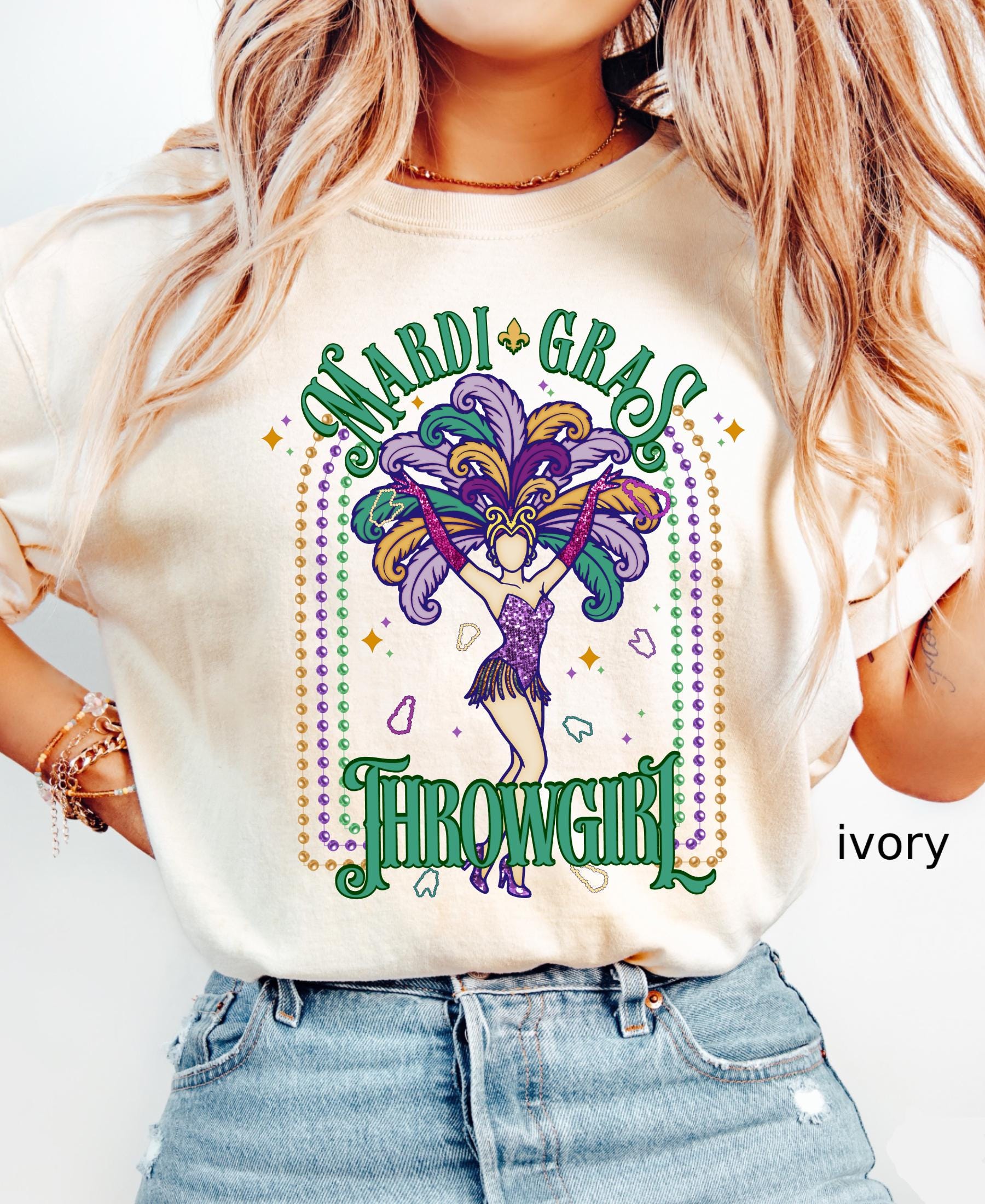 Comfort Colors© Mardi Gras Throwgirl Shirt: Happy Mardi Gras Women Tee Gift her Festival Girl Gift