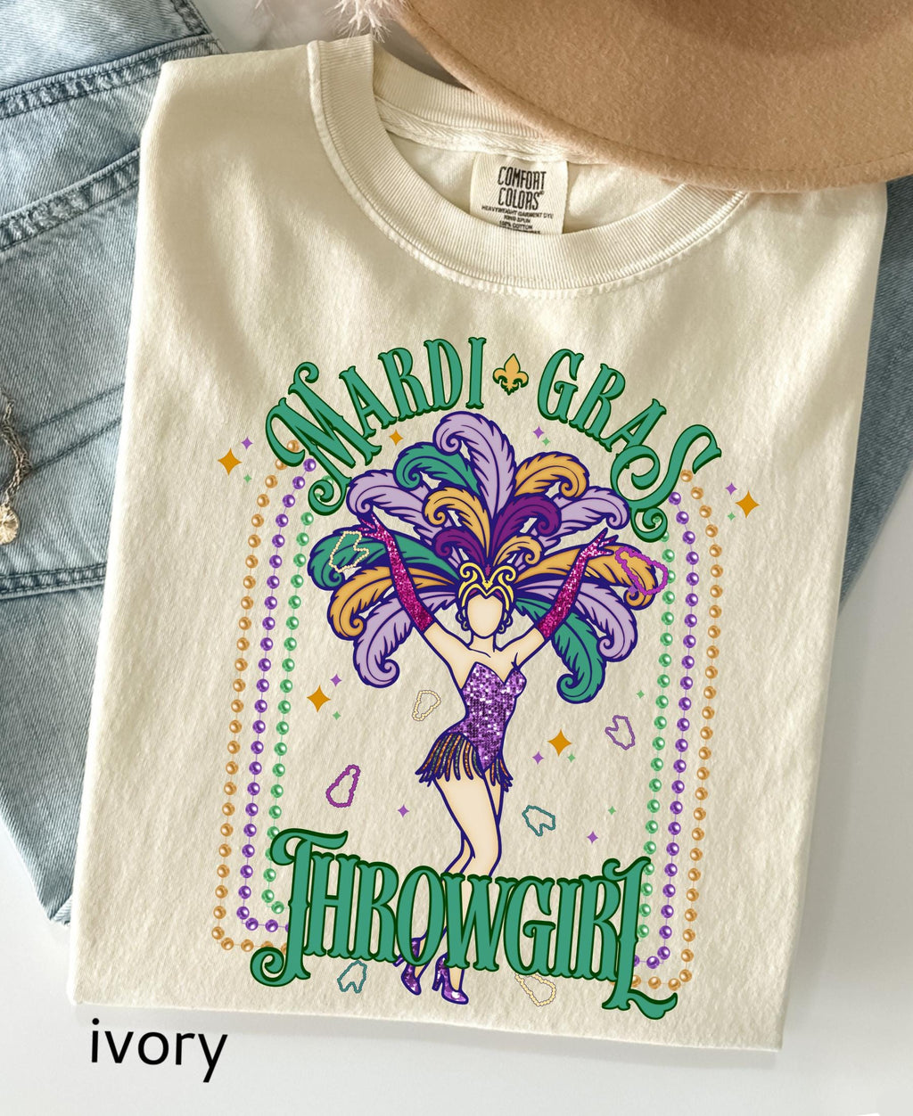 Comfort Colors© Mardi Gras Throwgirl Shirt: Happy Mardi Gras Women Tee Gift her Festival Girl Gift