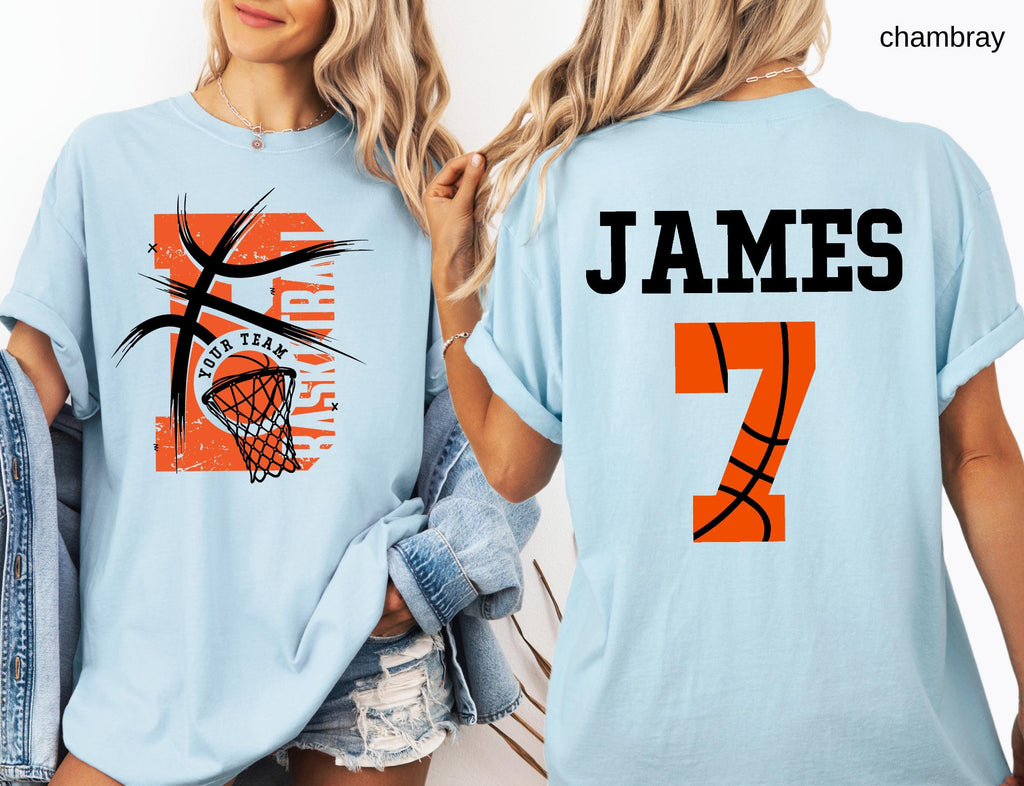 Comfort Colors© Personalized Basketball Team Shirt: Custom Name & Number Tee Game Day Mom Gift