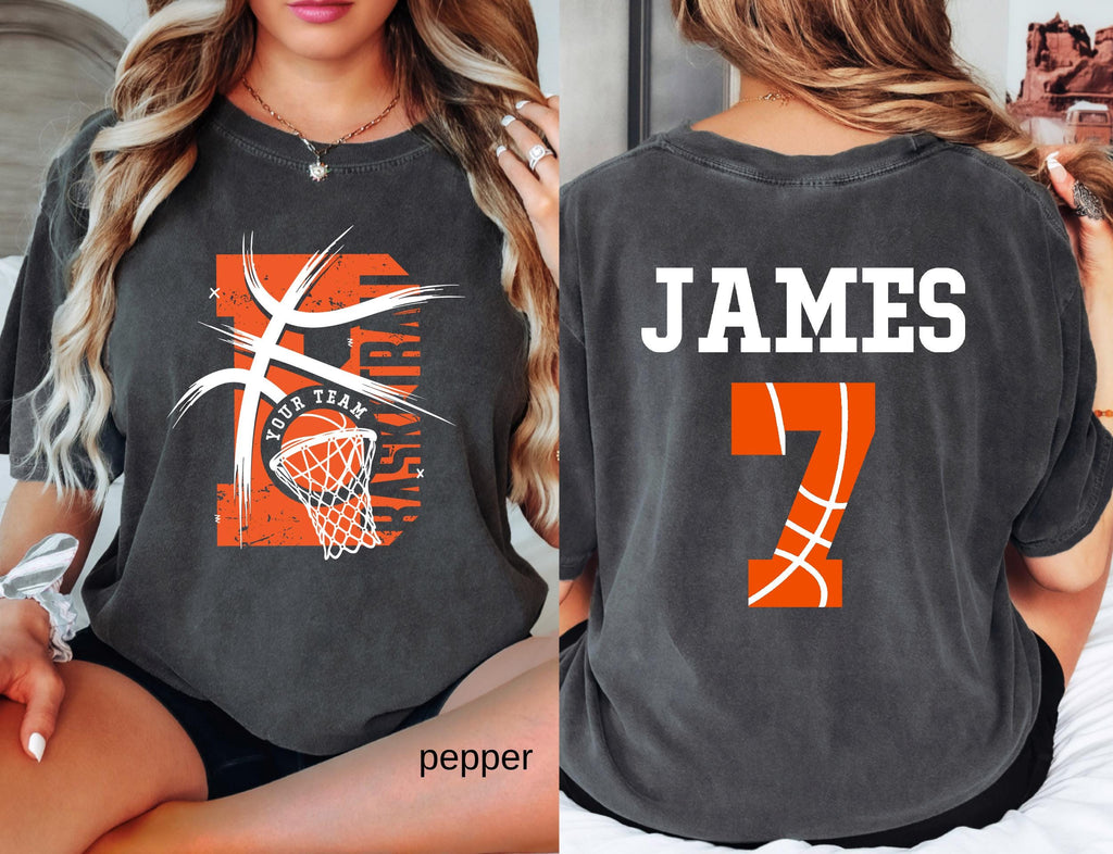 Comfort Colors© Personalized Basketball Team Shirt: Custom Name & Number Tee Game Day Mom Gift